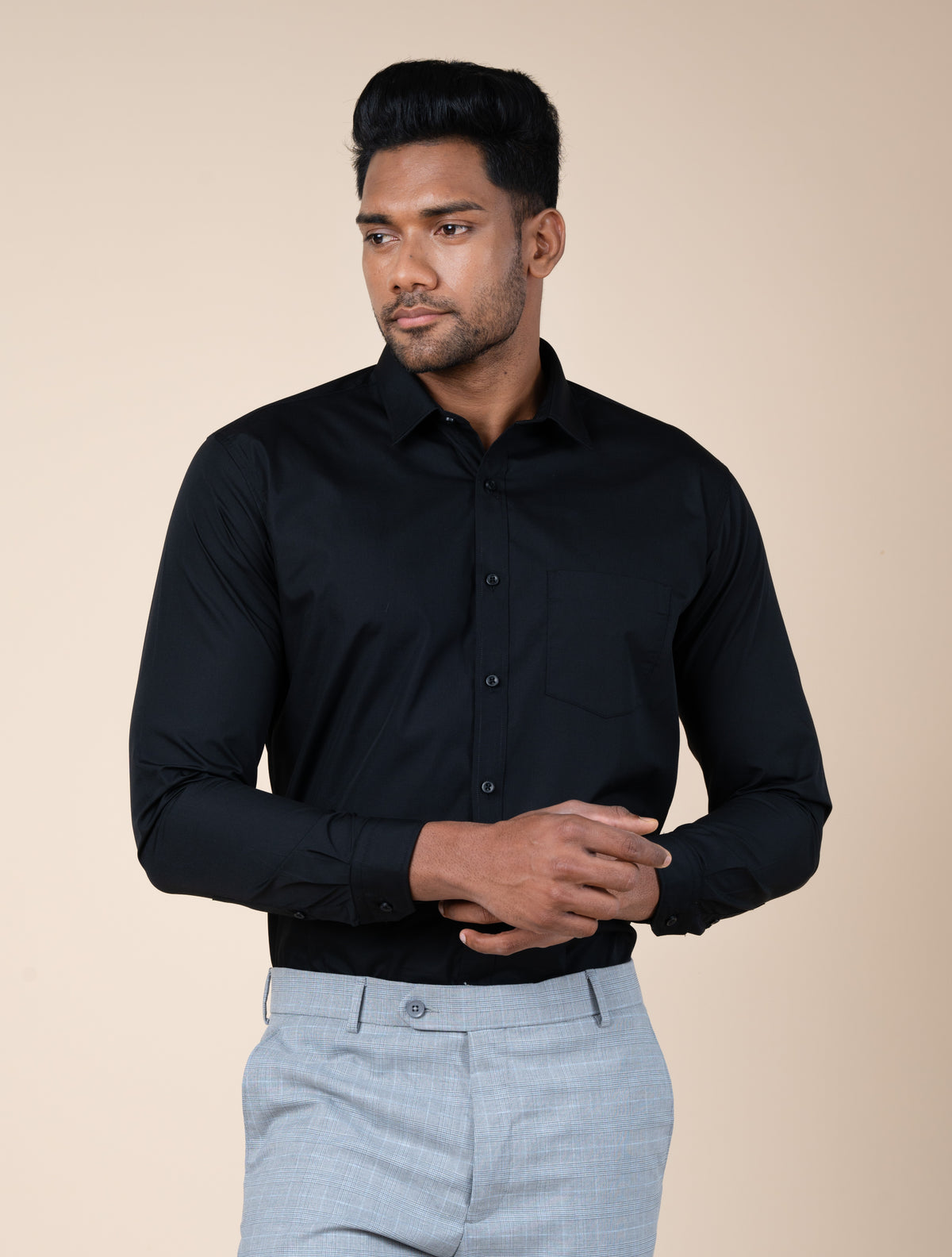 Ebony Formal Slim Fit Long Sleeve Plain Men