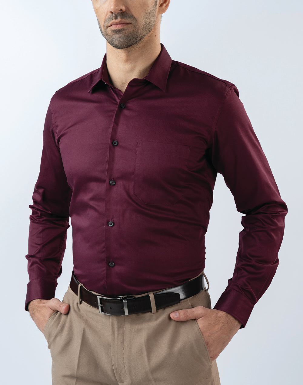 Mens Long Sleeve Maroon Evening Wear Shirt