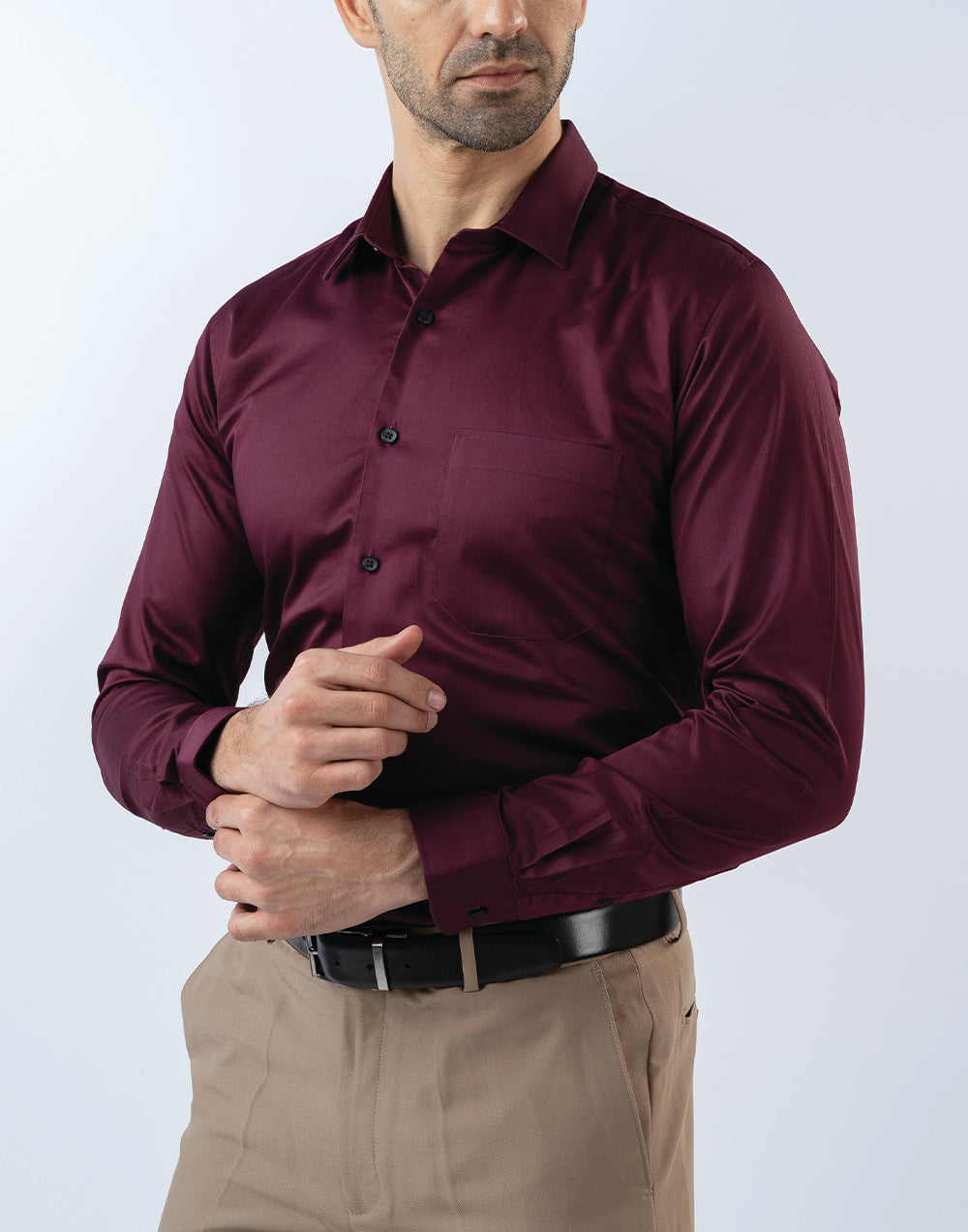 Mens Long Sleeve Maroon Evening Wear Shirt