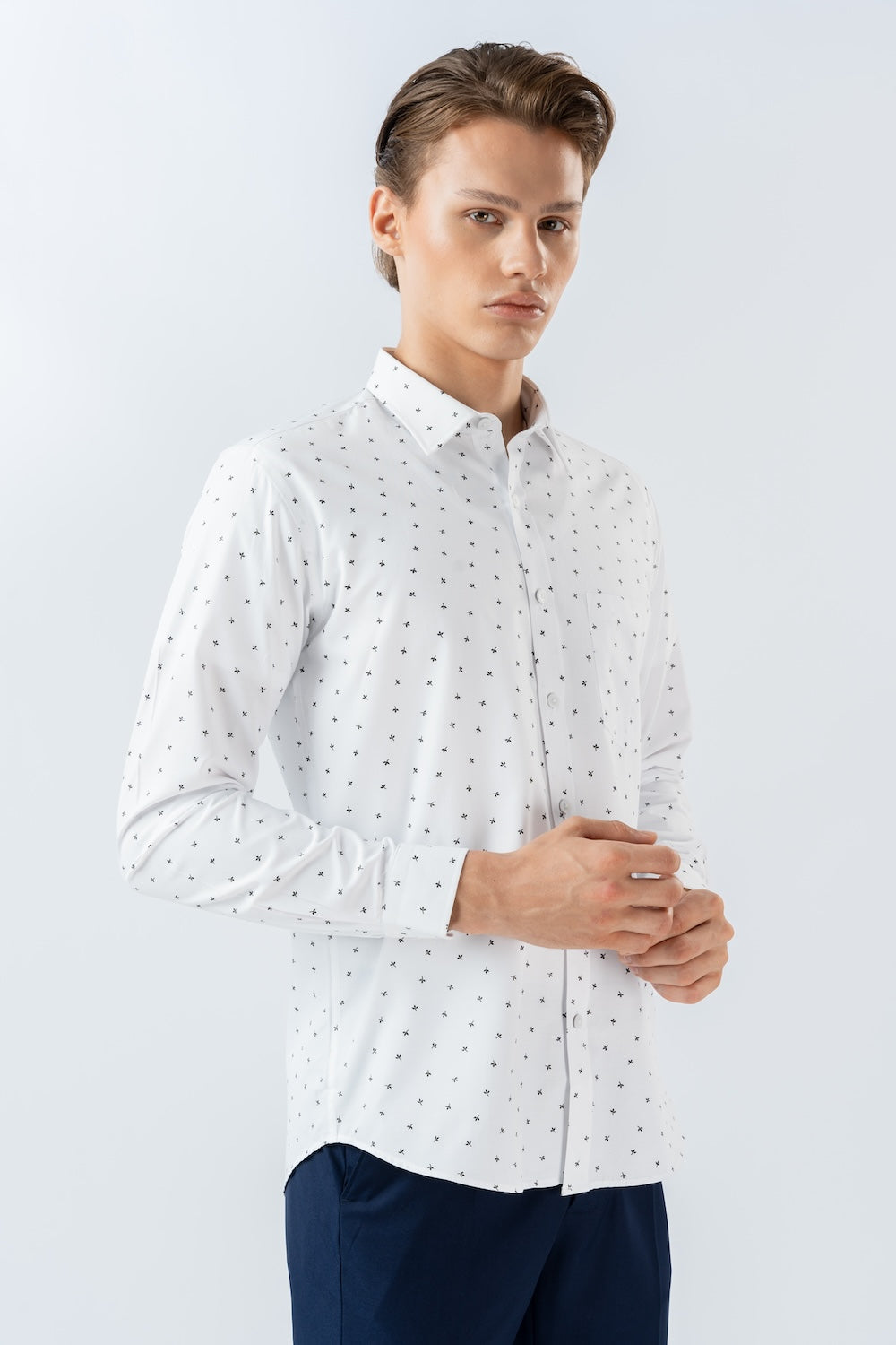 Mens Long Sleeve Black Leaf Printed Shirt