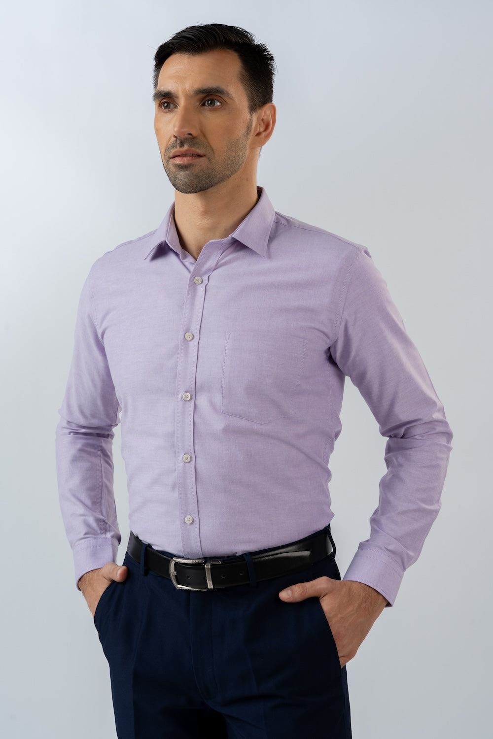 Mens Long Sleeve Purple Oxford Formal Wear Shirt