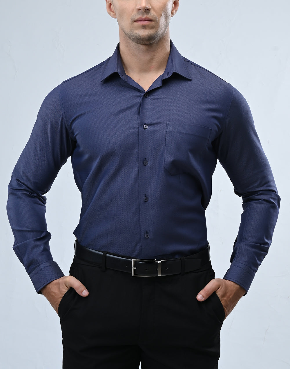 Vantage Blue Premium Giza Cotton Slim Fit Long Sleeve Mens Shirt