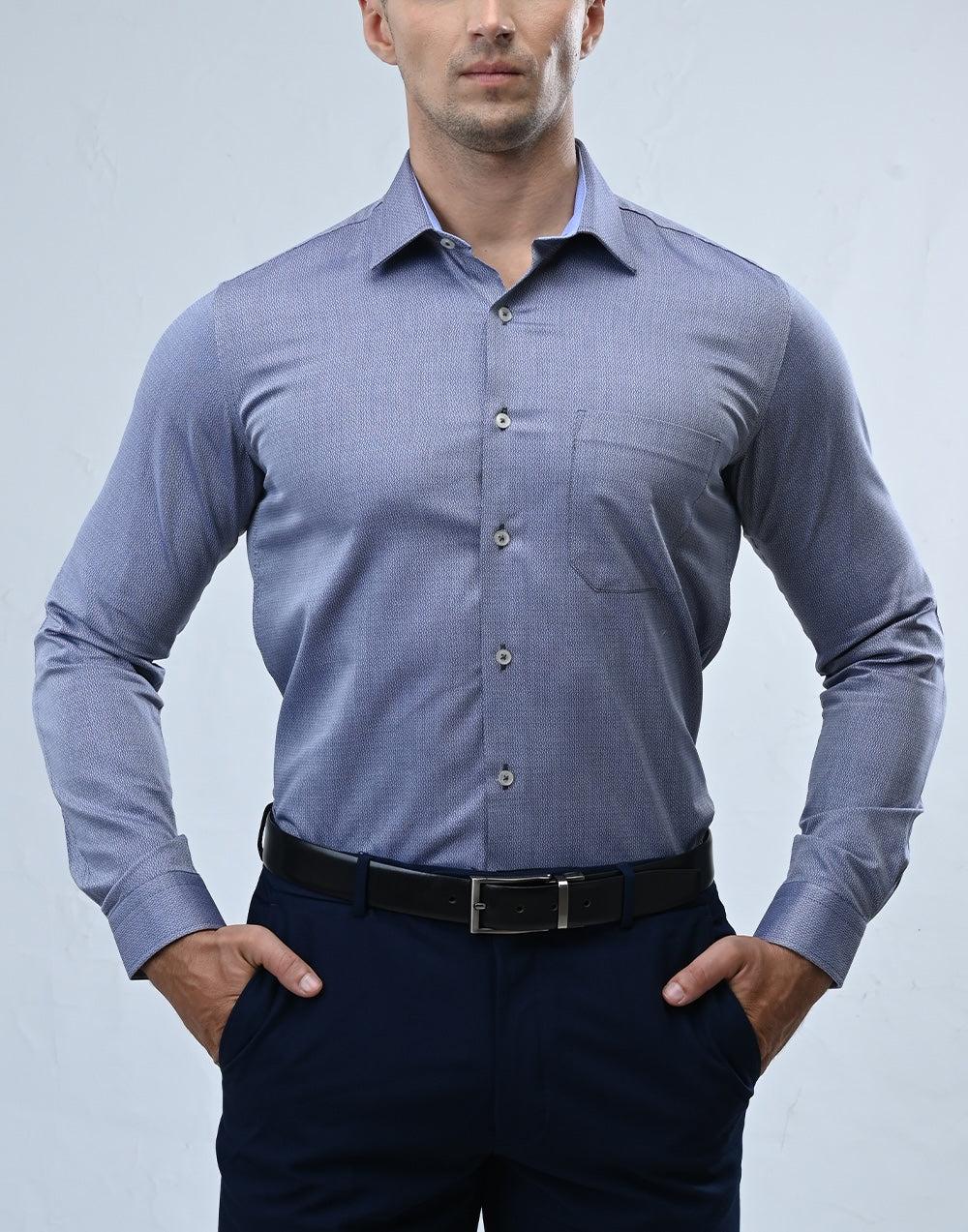 Vantage Blue Premium Giza Cotton Slim Fit Long Sleeve Mens Shirt