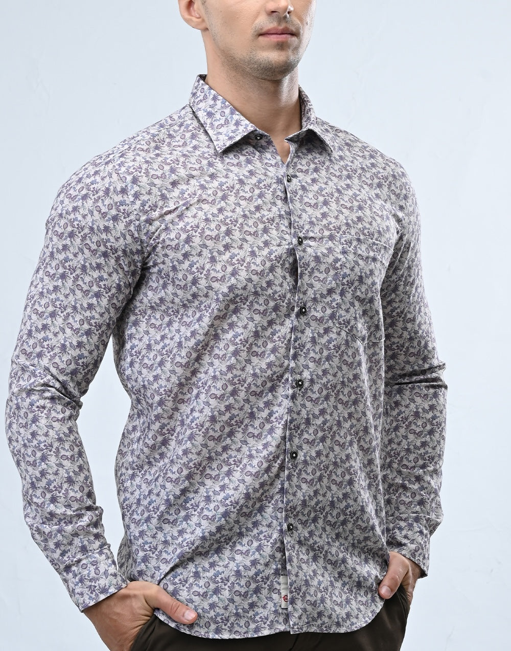 Ebony Casual Long Sleeve Slim Fit Mens Shirt