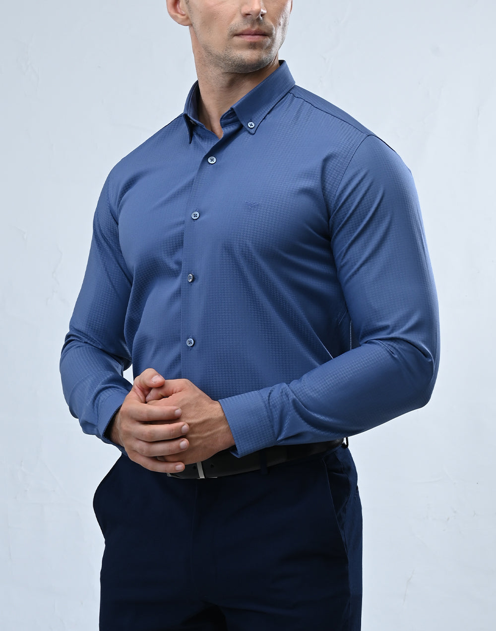 Vantage Blue Bamboo Stretch Fabric Slim Fit Long Sleeve Mens Shirt