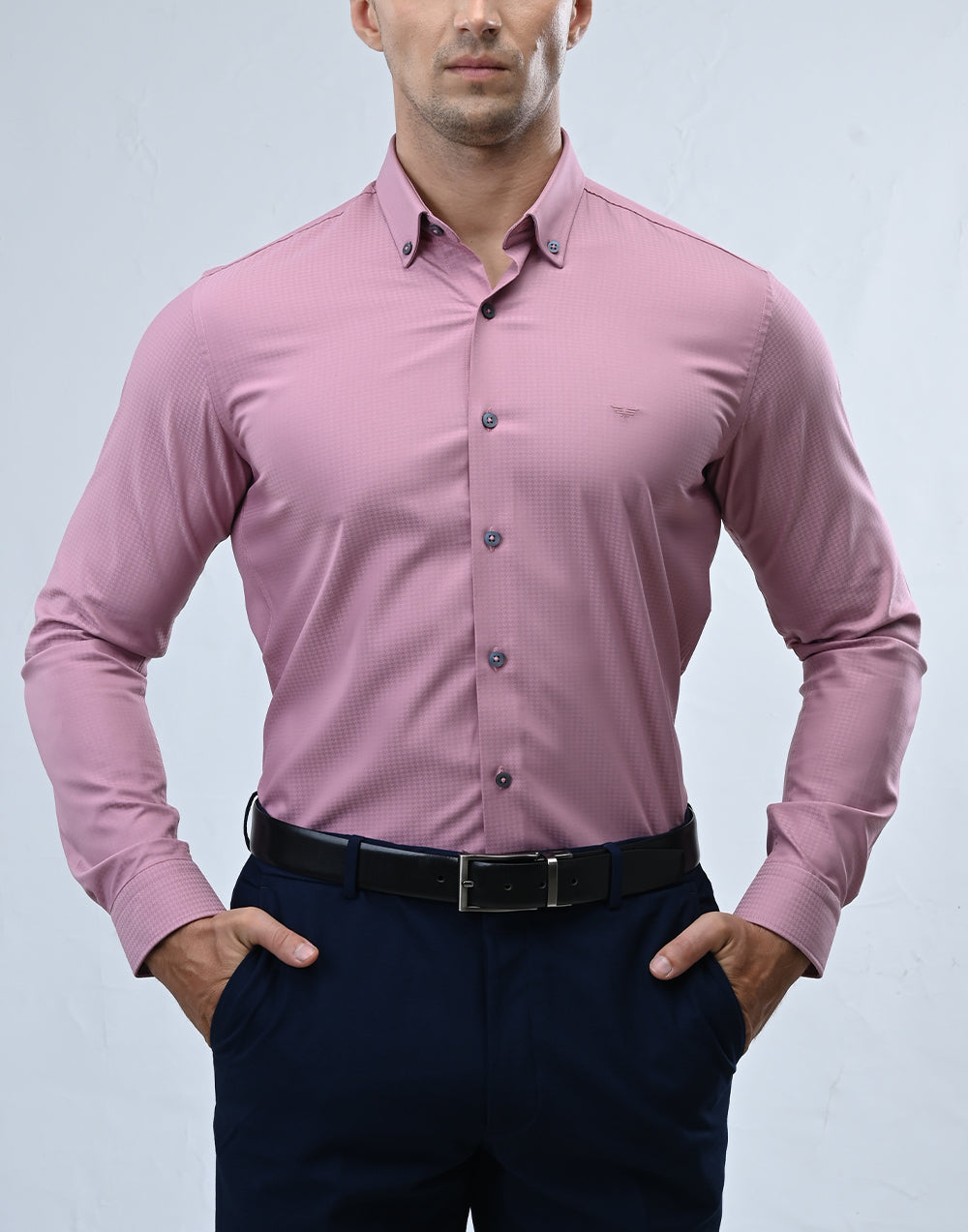 Vantage Blue Bamboo Stretch Fabric Slim Fit Long Sleeve Mens Shirt