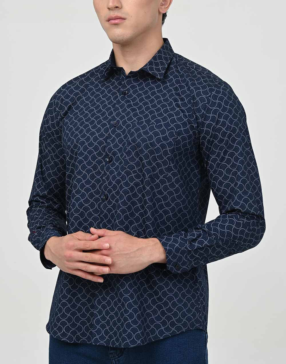 Ebony Casuals Slim Fit Long Sleeve Printed Mens Shirt