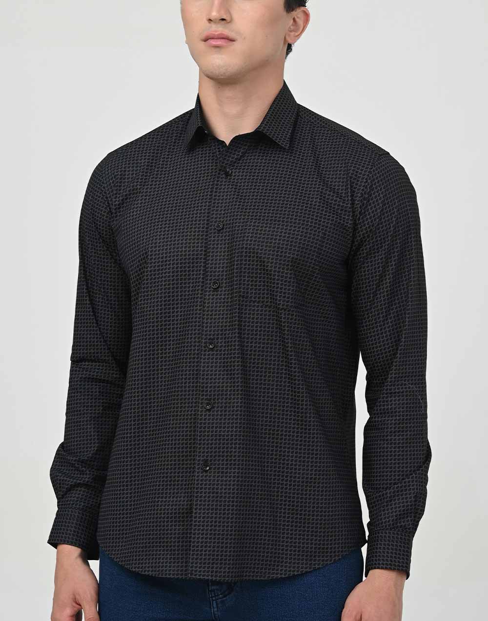 Ebony Casuals Slim Fit Long Sleeve Printed Mens Shirt