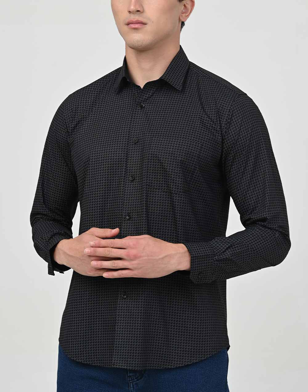 Ebony Casuals Slim Fit Long Sleeve Printed Mens Shirt