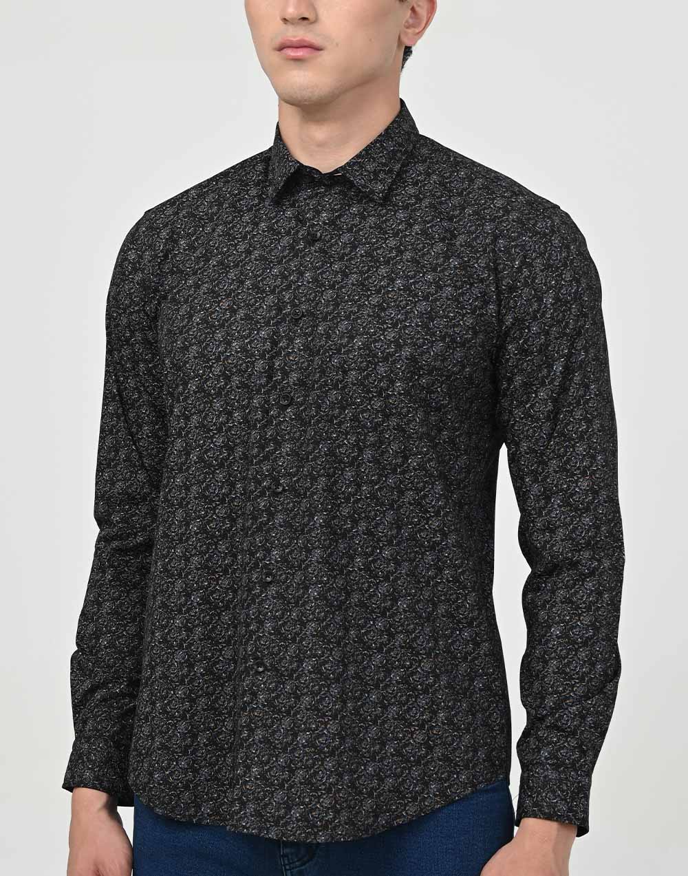 Ebony Casual Printed Slim Fit Long Sleeve Casual Shirt