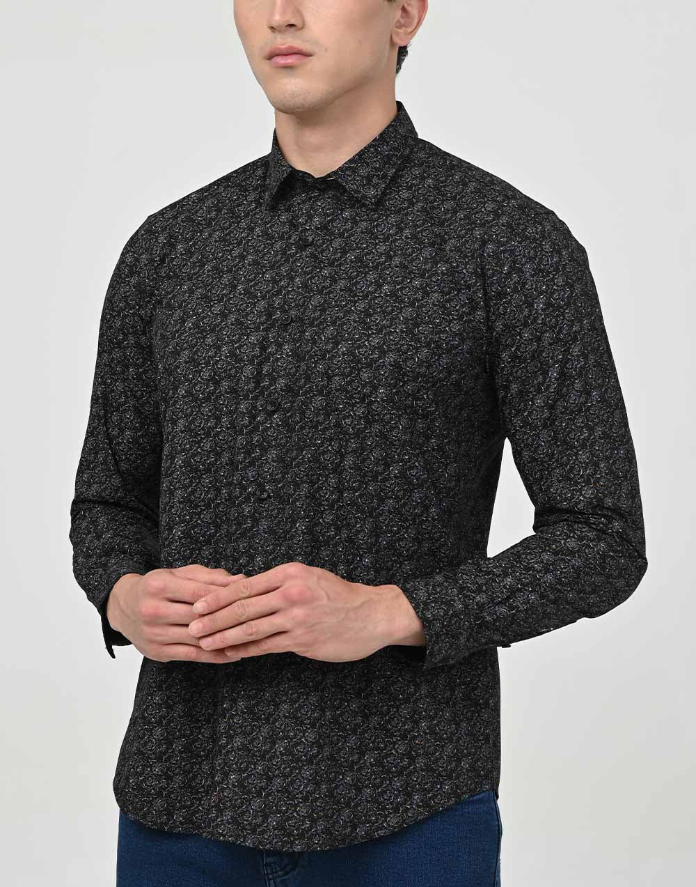 Ebony Casual Printed Slim Fit Long Sleeve Casual Shirt