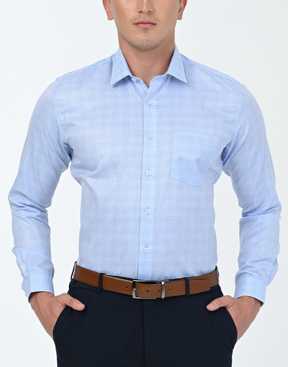 Vantage Business Slim Fit Long Sleeve  check Dobby Mens Shirt