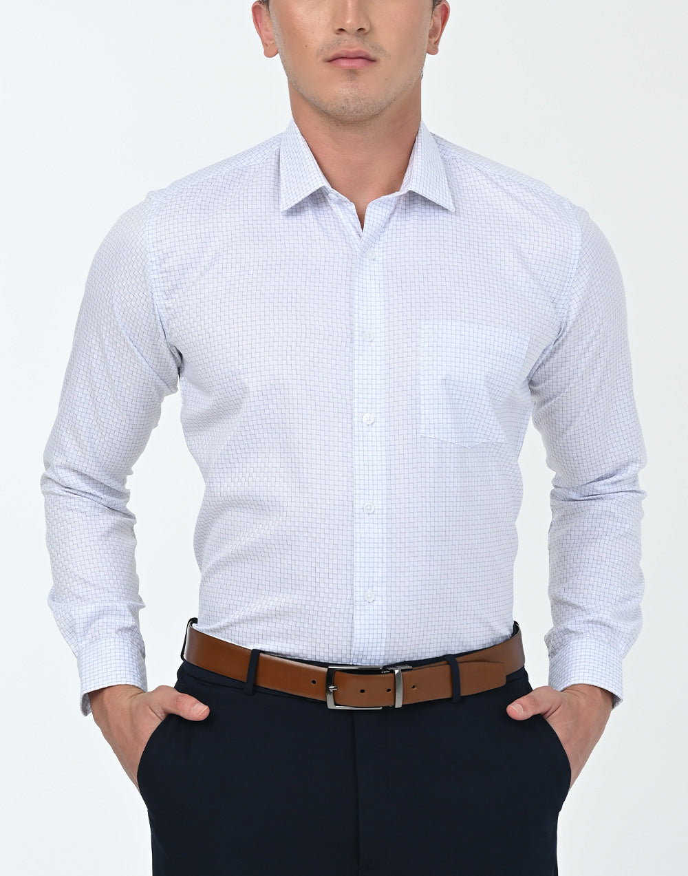 Vantage Business Slim Fit Long Sleeve  check Dobby Mens Shirt