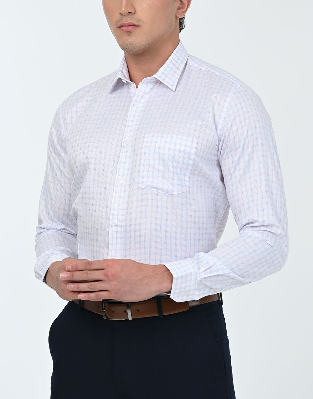 Vantage Business Slim Fit Long Sleeve  check Dobby Mens Shirt