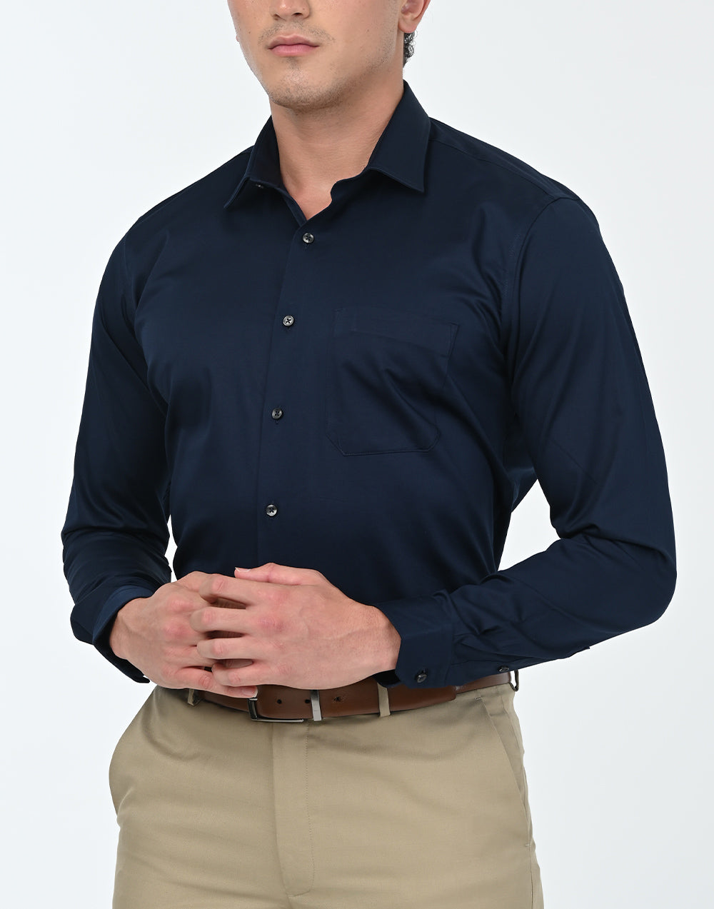 Vantage Blue 100% Cotton Slim Fit Long Sleeve Stretch Men's Shirt