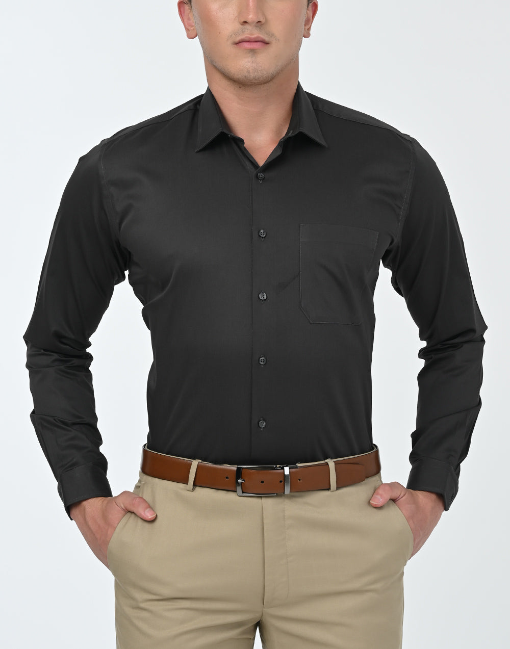 Vantage Blue 100% Cotton Slim Fit Long Sleeve Stretch Men's Shirt