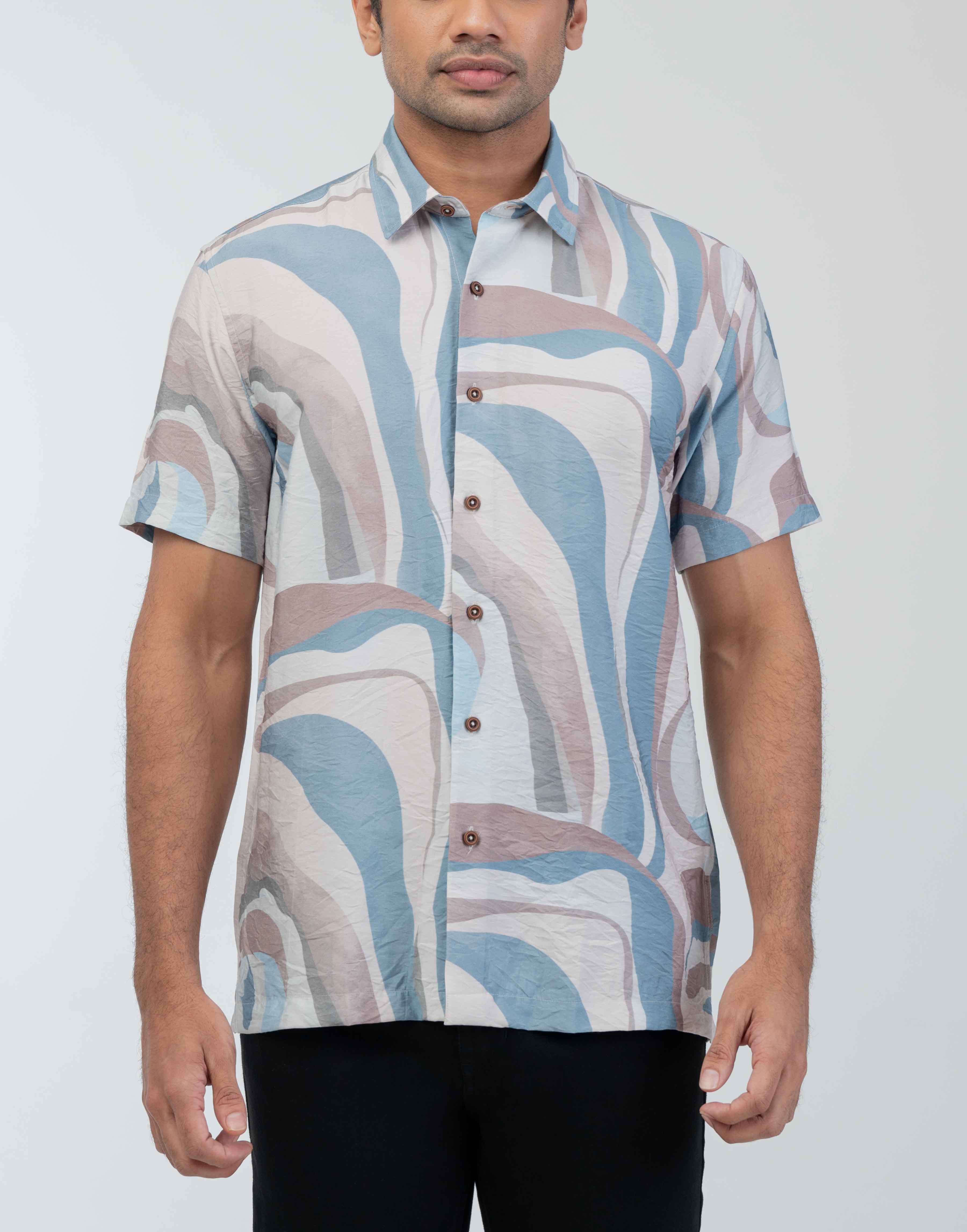 Vantage Casual Coastal Drift Regular Fit Short Sleeve Printed Mens Shirt