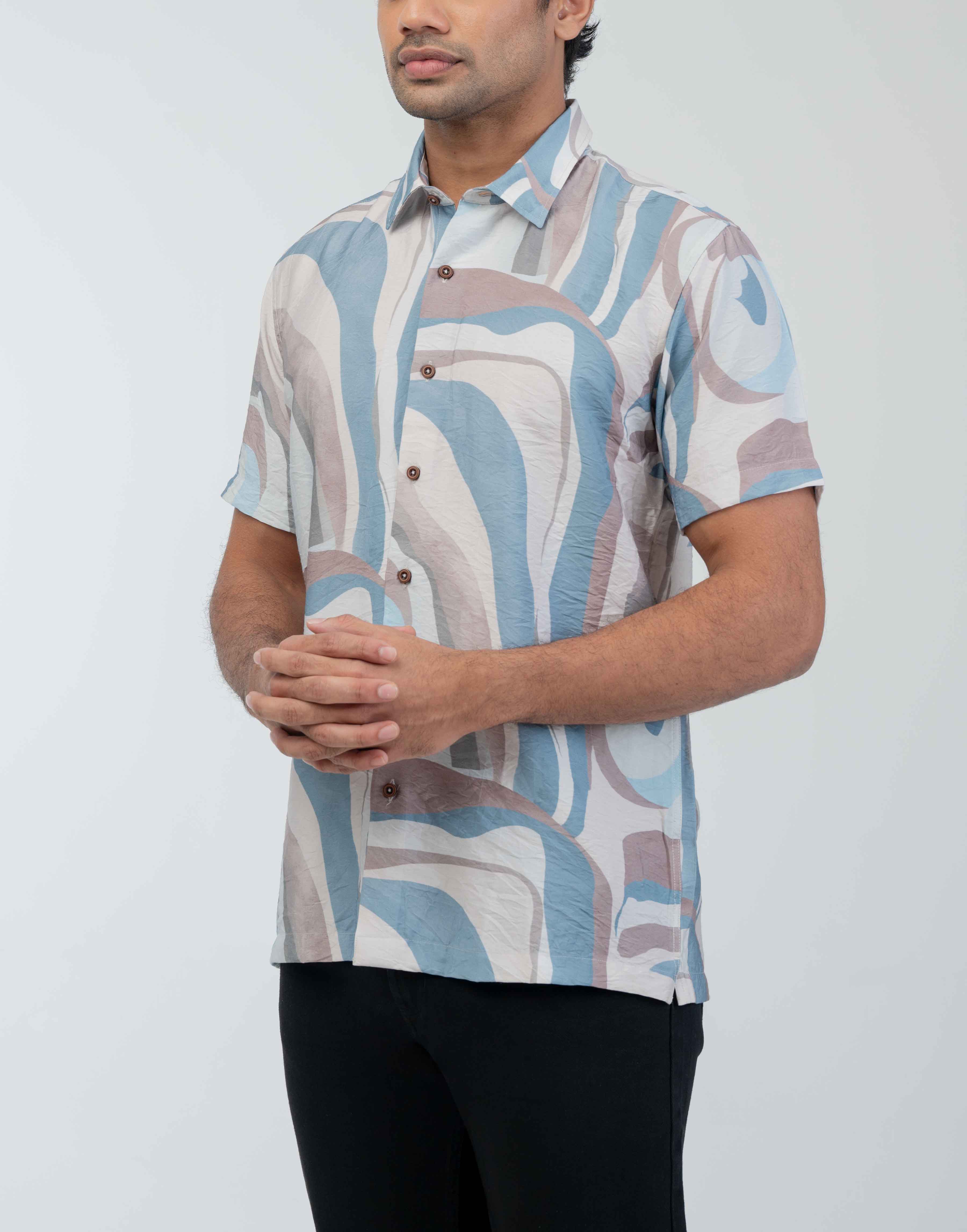 Vantage Casual Coastal Drift Regular Fit Short Sleeve Printed Mens Shirt