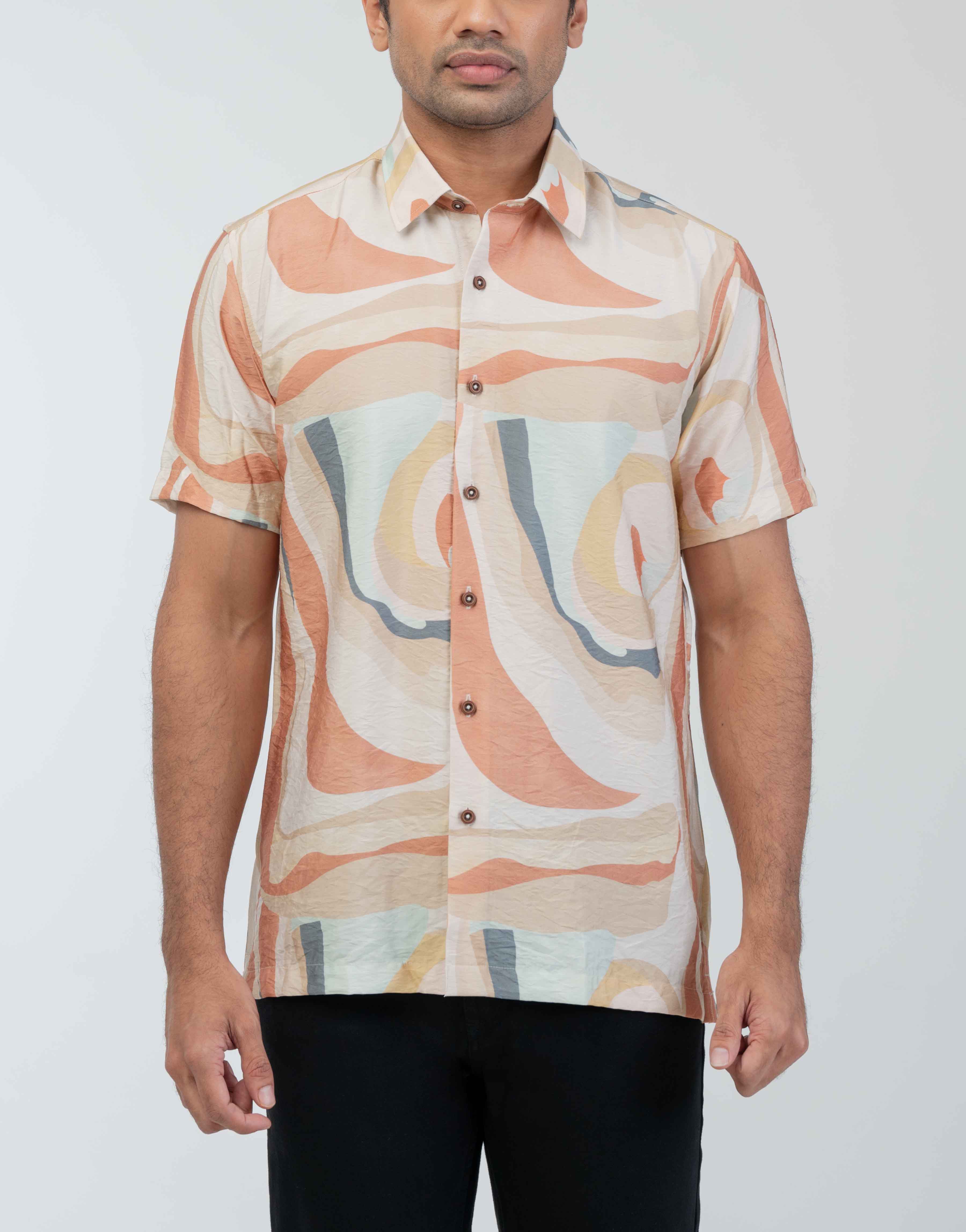 Vantage Casual Coastal Drift Regular Fit Short Sleeve Printed Mens Shirt