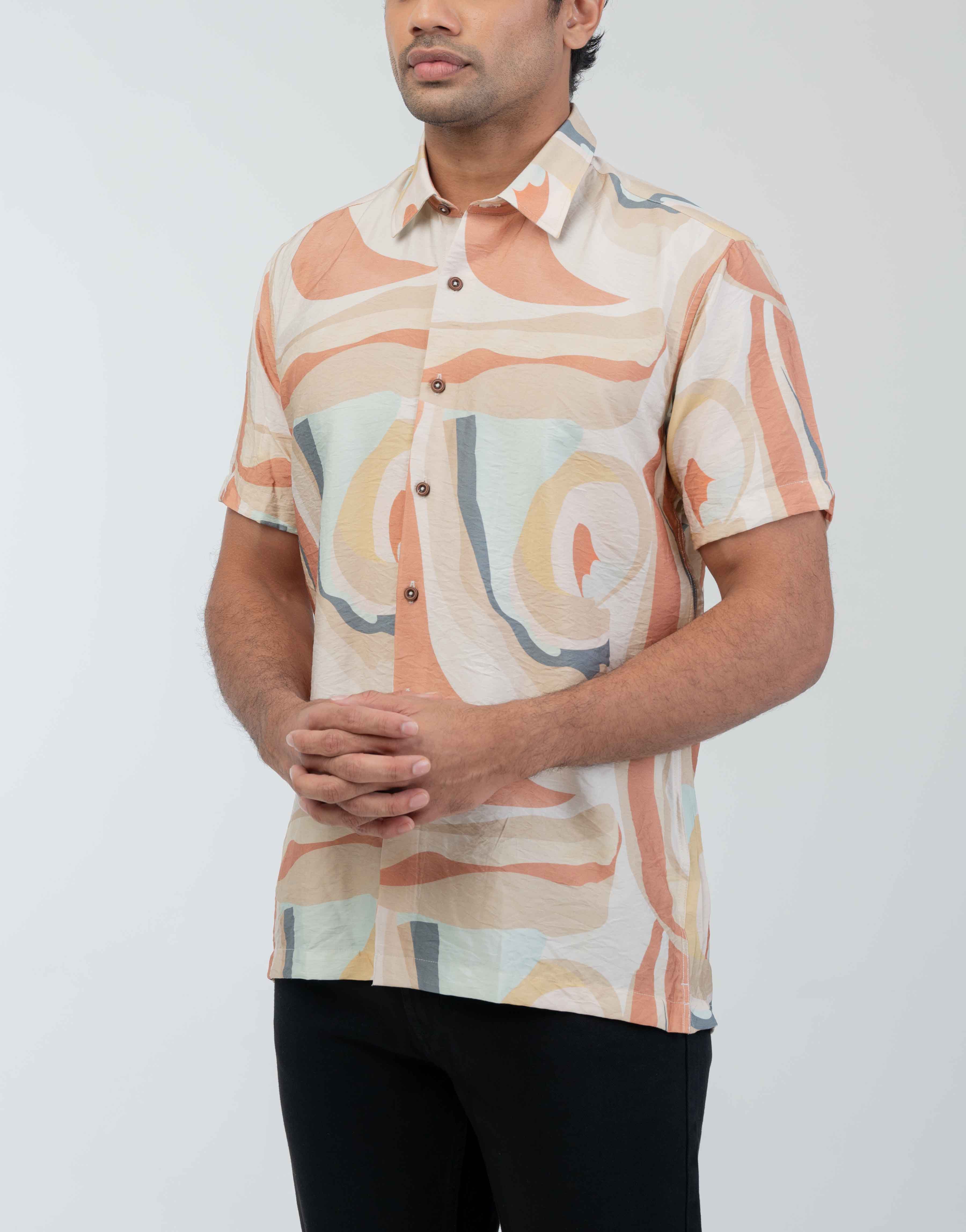 Vantage Casual Coastal Drift Regular Fit Short Sleeve Printed Mens Shirt