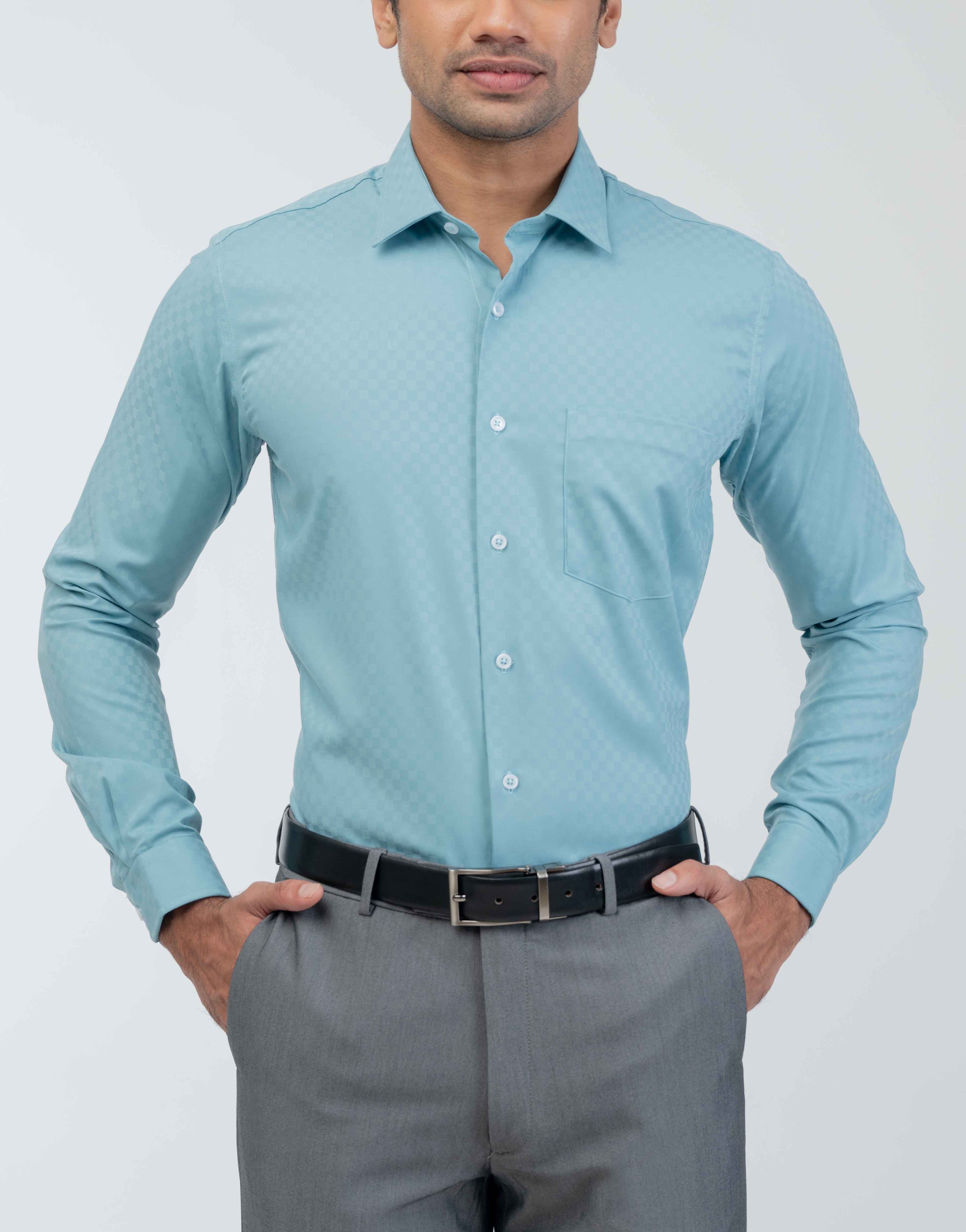 Vantage Blue Bamboo Slim Fit Long Sleeve Men's Shirt