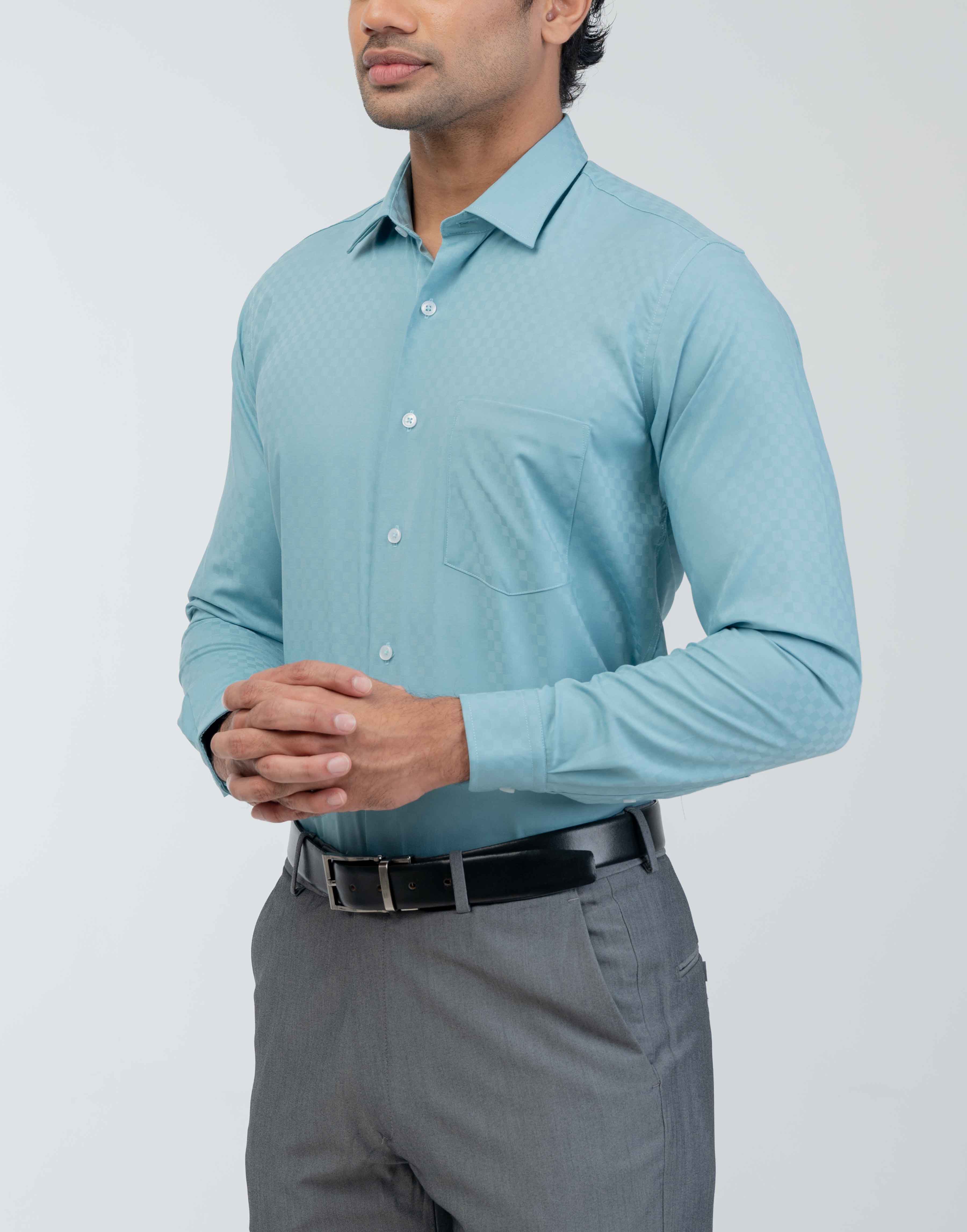 Vantage Blue Bamboo Slim Fit Long Sleeve Men's Shirt