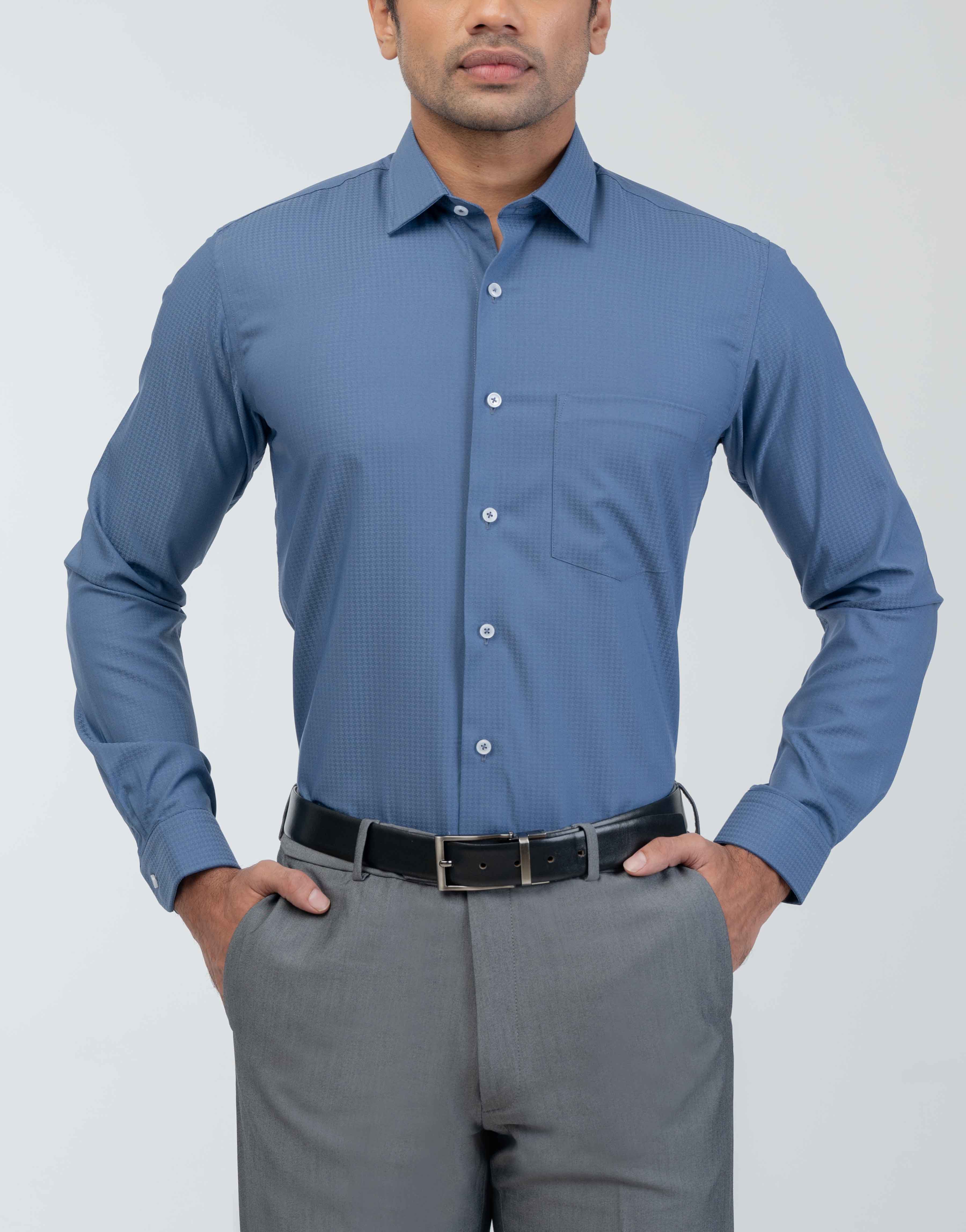 Vantage Blue Bamboo Slim Fit Long Sleeve Men's Shirt