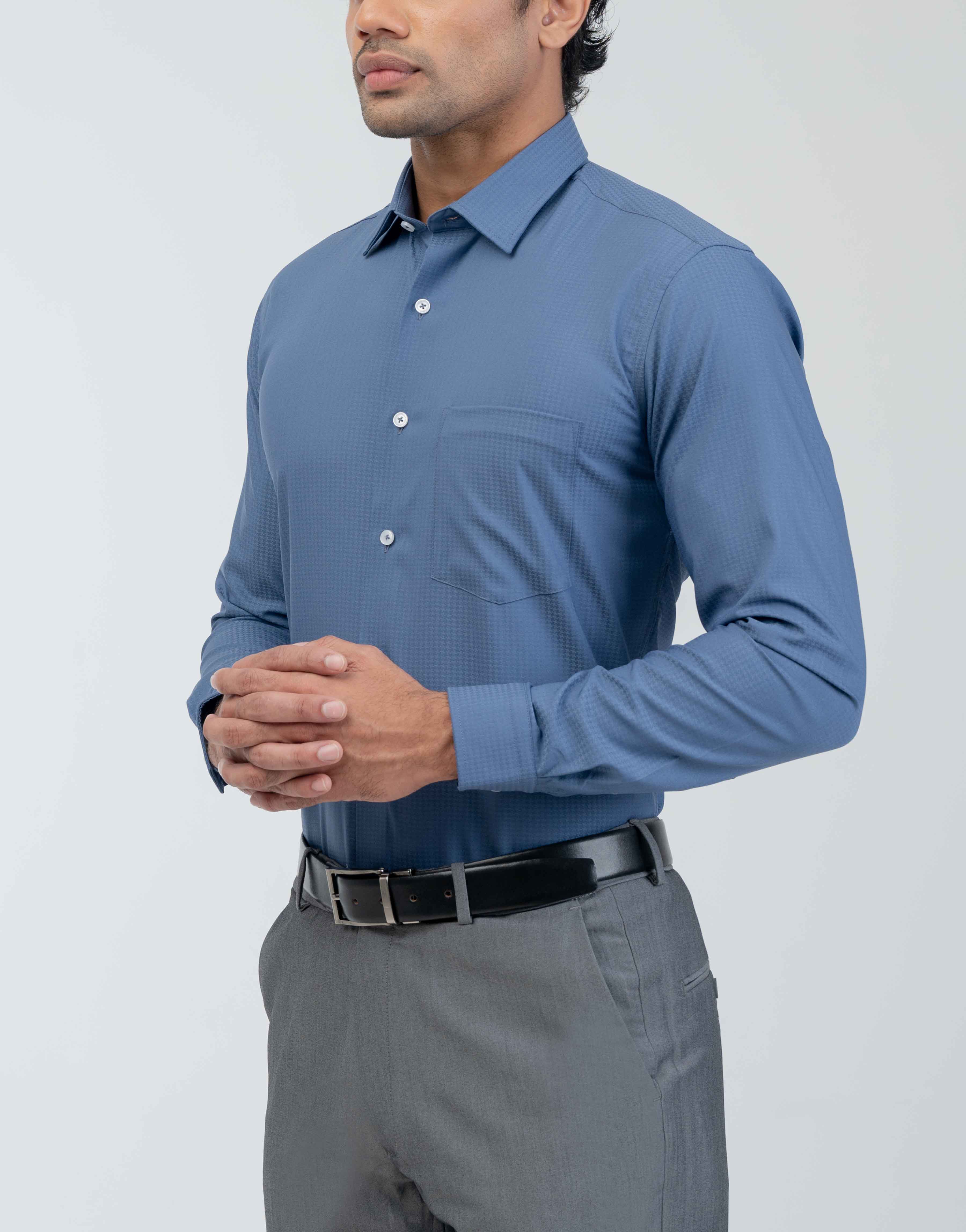 Vantage Blue Bamboo Slim Fit Long Sleeve Men's Shirt