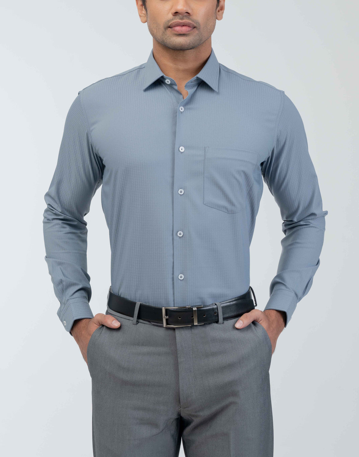 Vantage Blue Bamboo Slim Fit Long Sleeve Men's Shirt