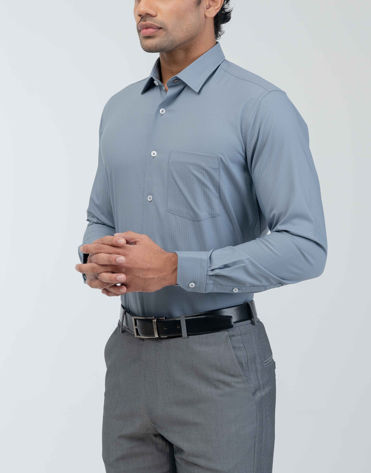 Vantage Blue Bamboo Slim Fit Long Sleeve Men's Shirt