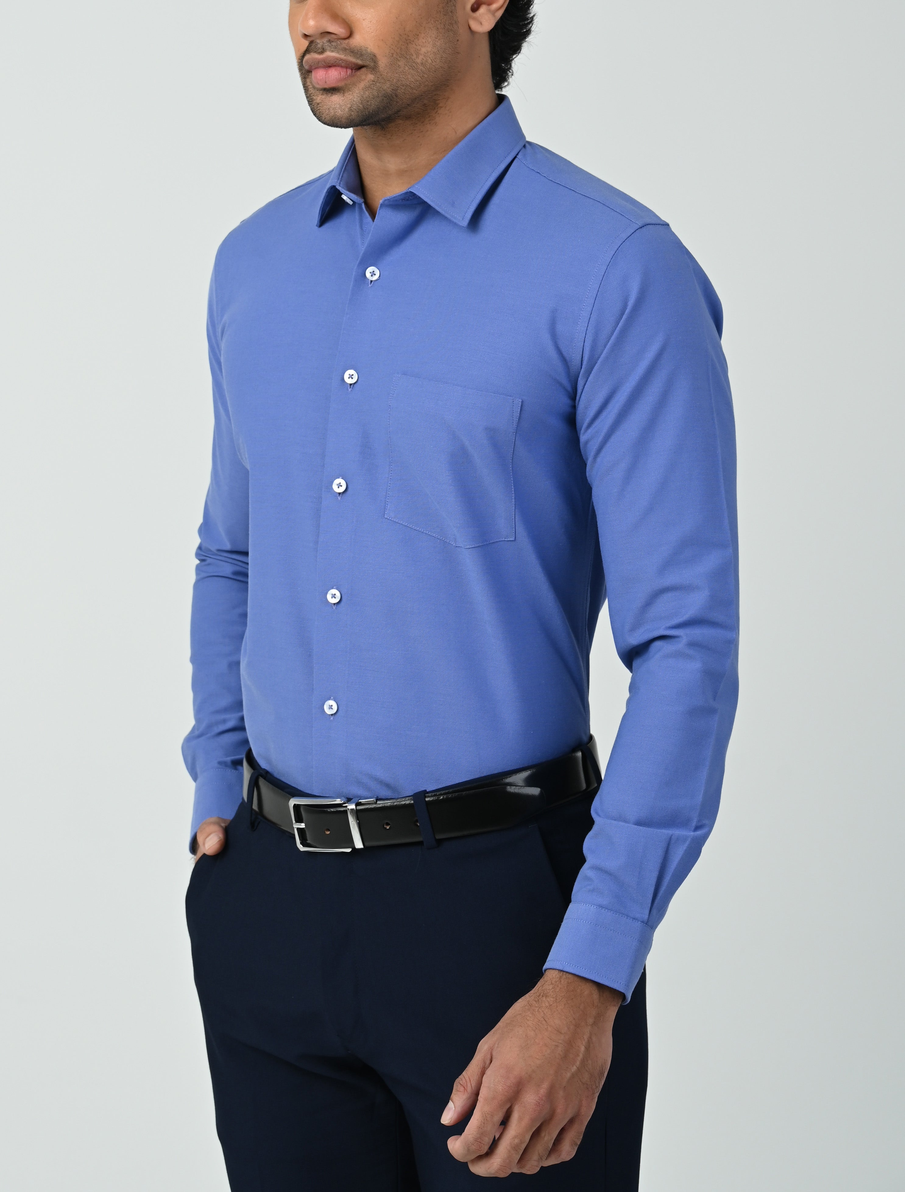 Vantage Blue Slim Fit Long Sleeve Oxford Men's Fashion Shirt