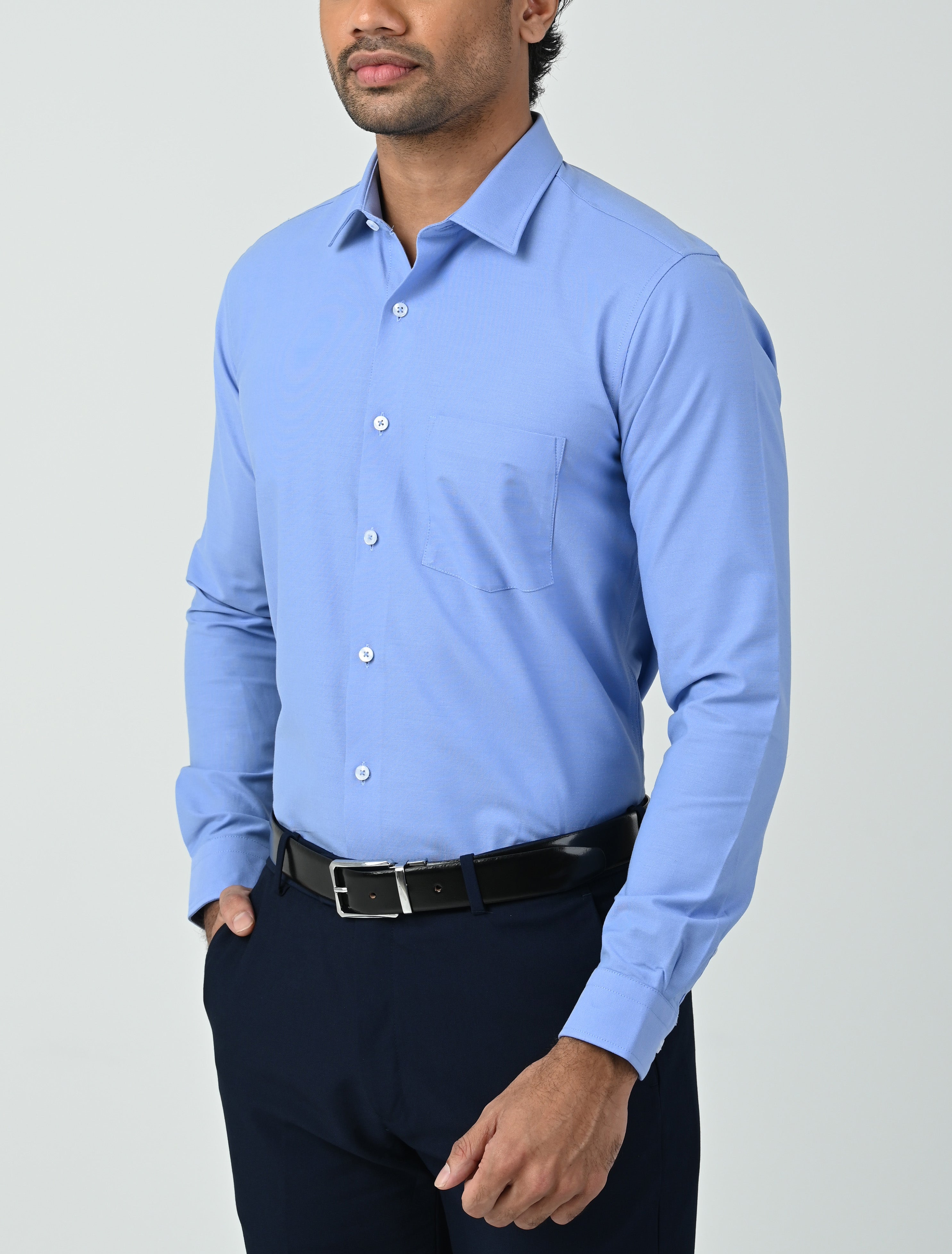 Vantage Blue Slim Fit Long Sleeve Oxford Men's Fashion Shirt