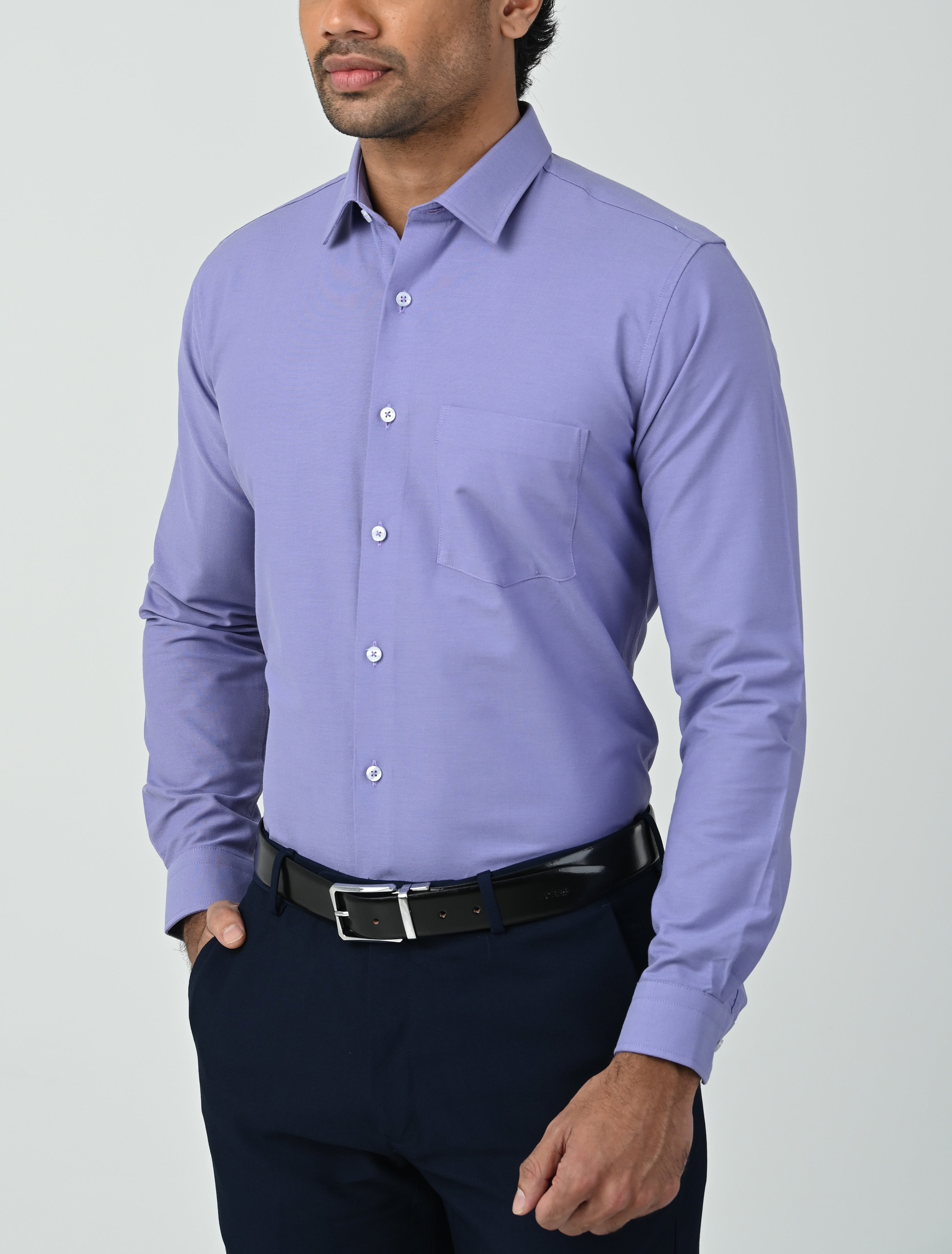 Vantage Blue Slim Fit Long Sleeve Oxford Men's Fashion Shirt