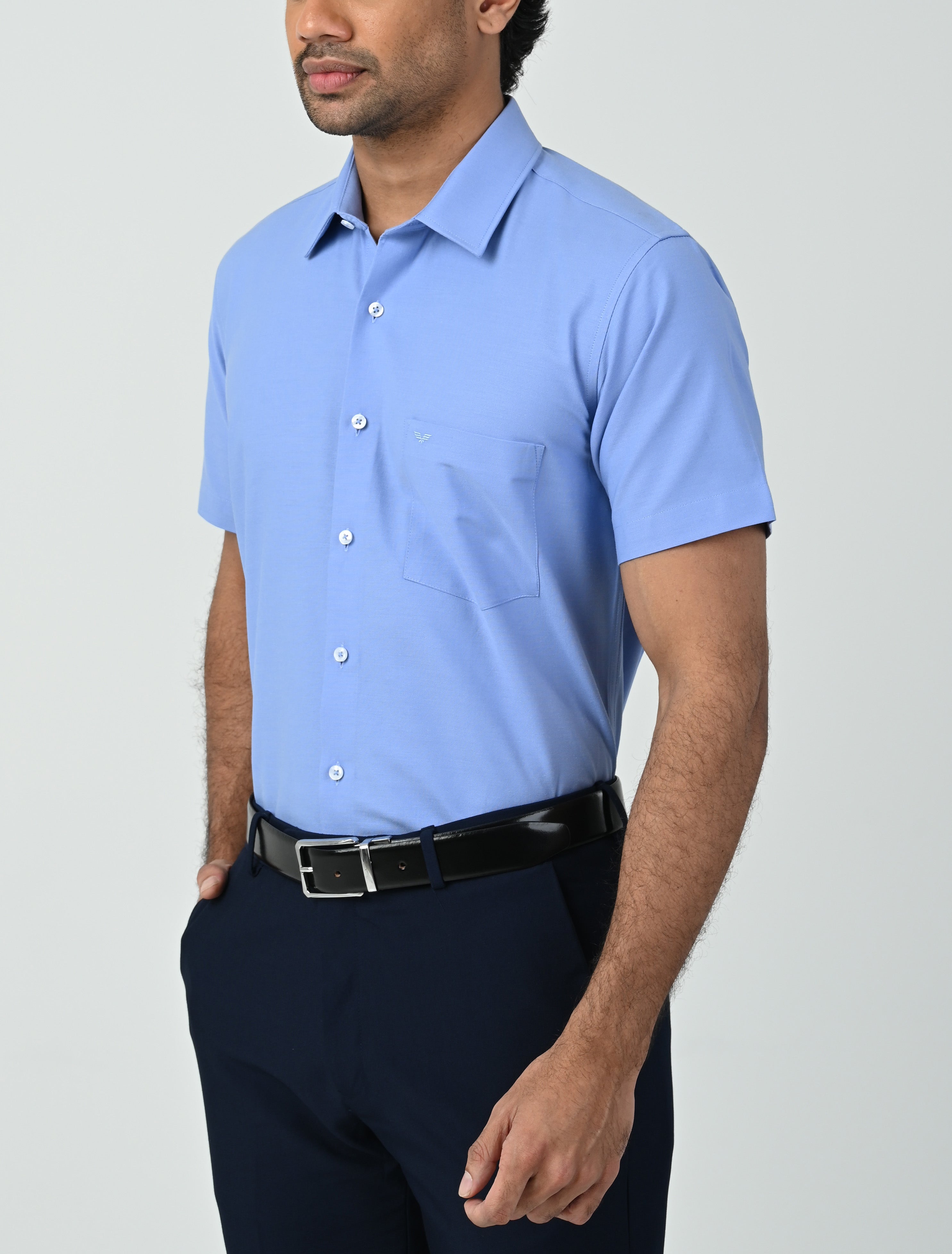 Vantage Blue Regular Fit Short Sleeve Oxford Men's Fashion Shirt