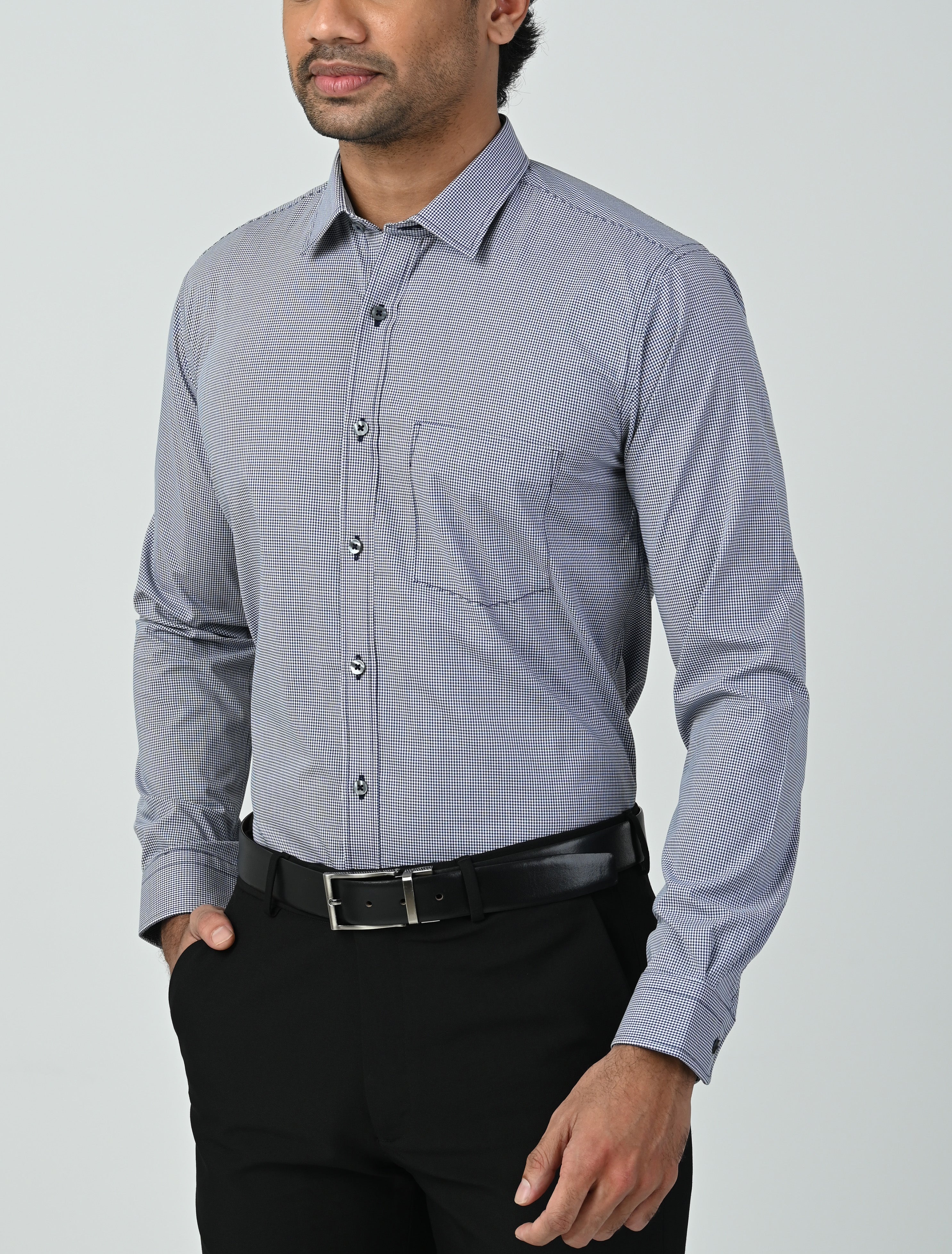 Vantage Uber Slim Fit  Long Sleeve Modal fabric Micro Check Men's Fashion Shirt