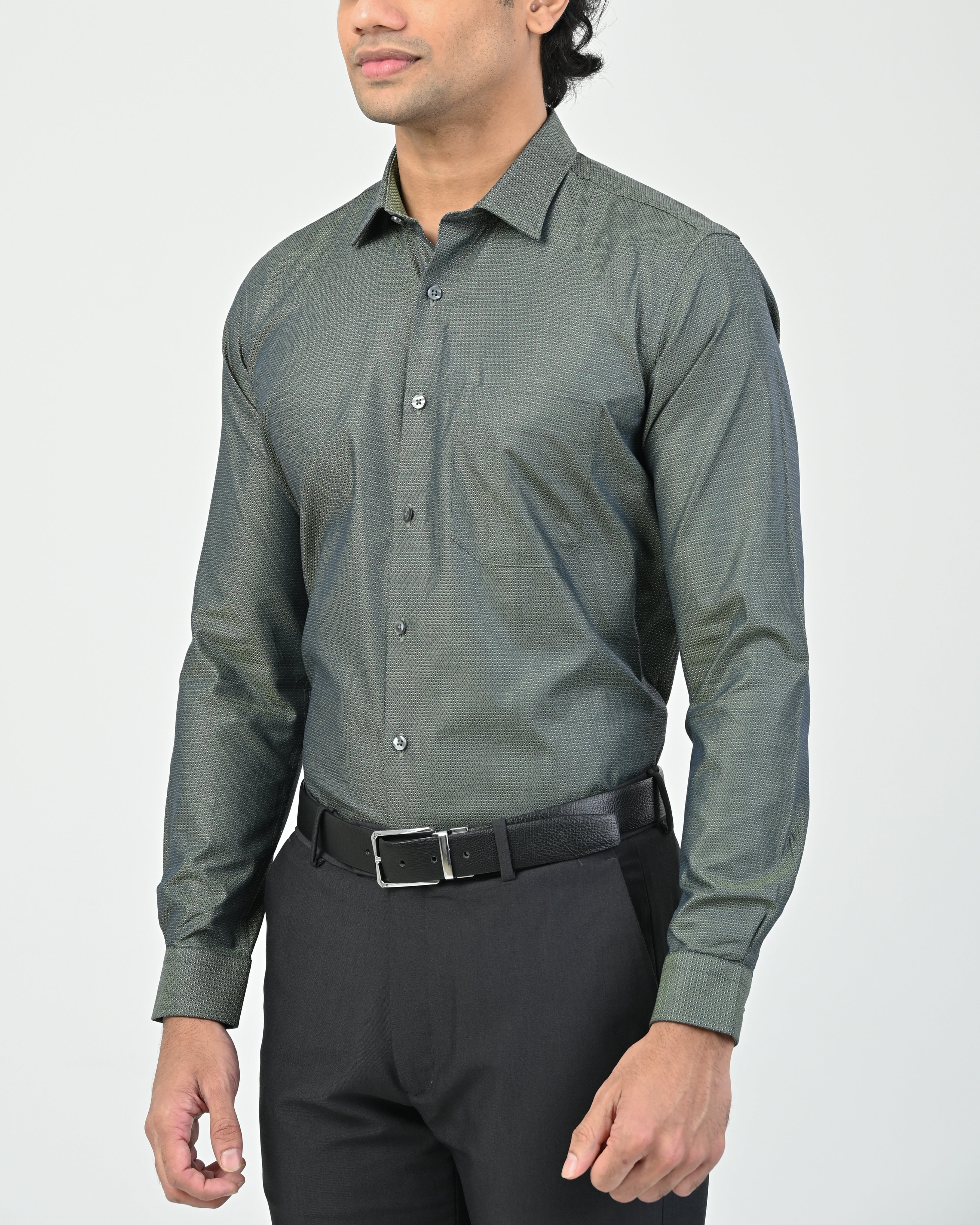 Vantage Blue Premium Giza 100% Cotton Dobby Slim Fit Long Sleeve Men’s Shirt