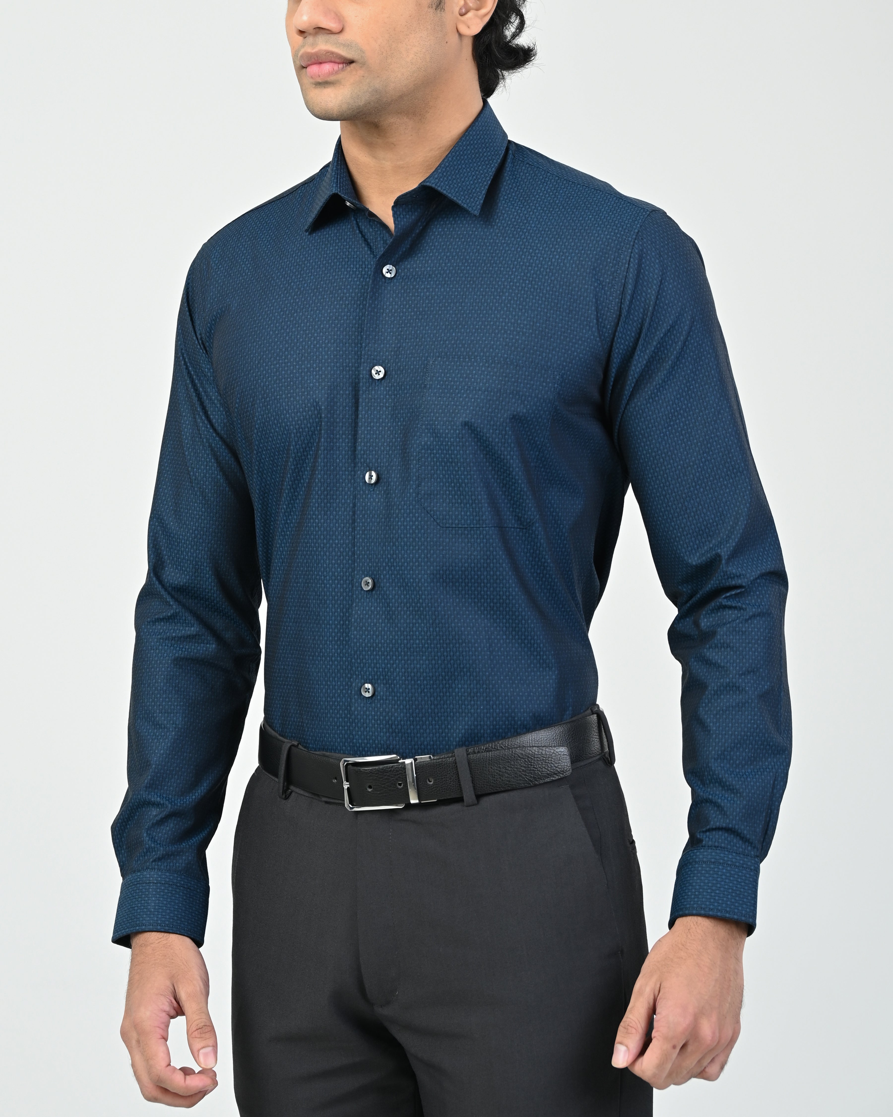 Vantage Blue Premium Giza 100% Cotton Dobby Slim Fit Long Sleeve Men’s Shirt