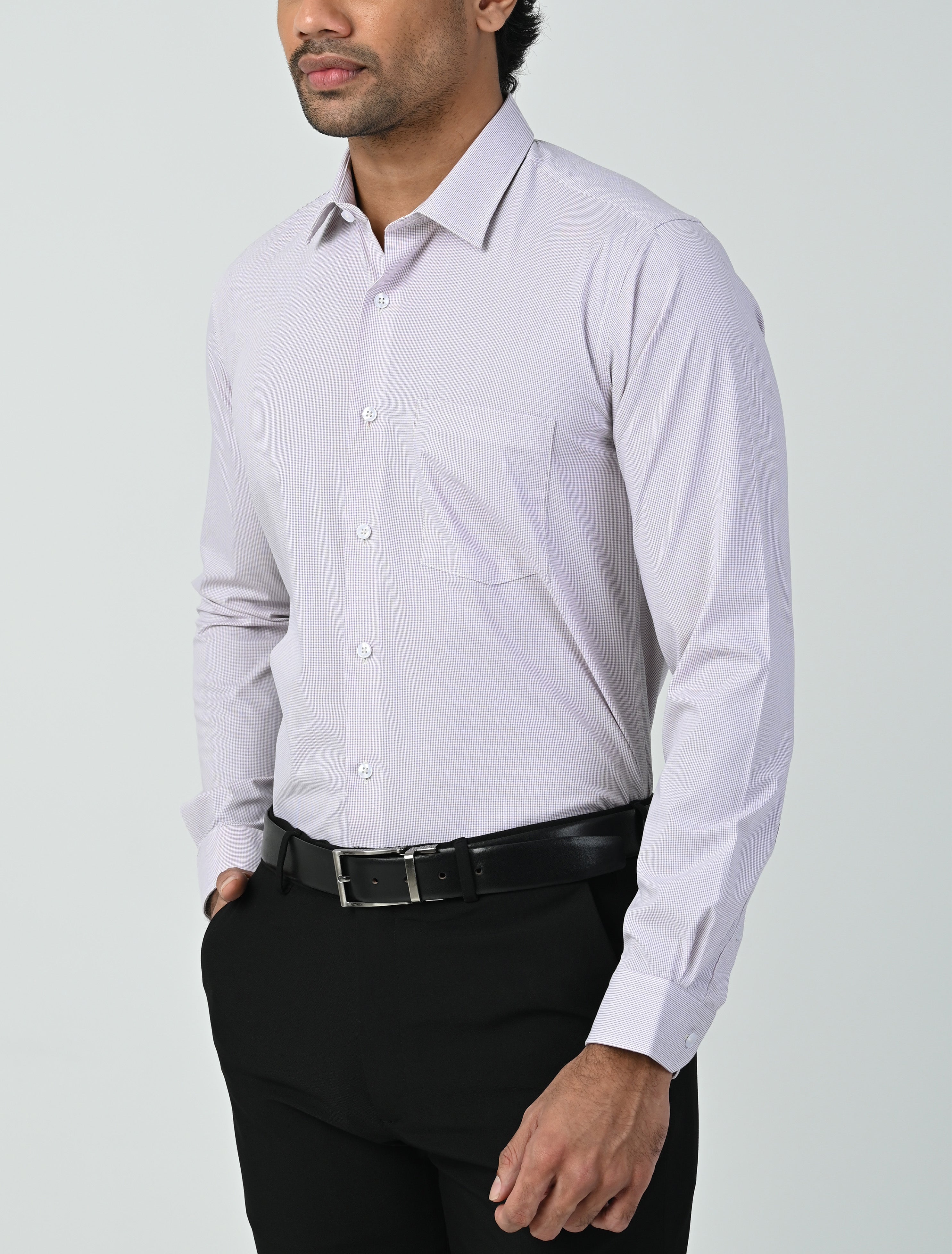 Vantage Uber Slim Fit  Long Sleeve Modal fabric Micro Check Men's Fashion Shirt