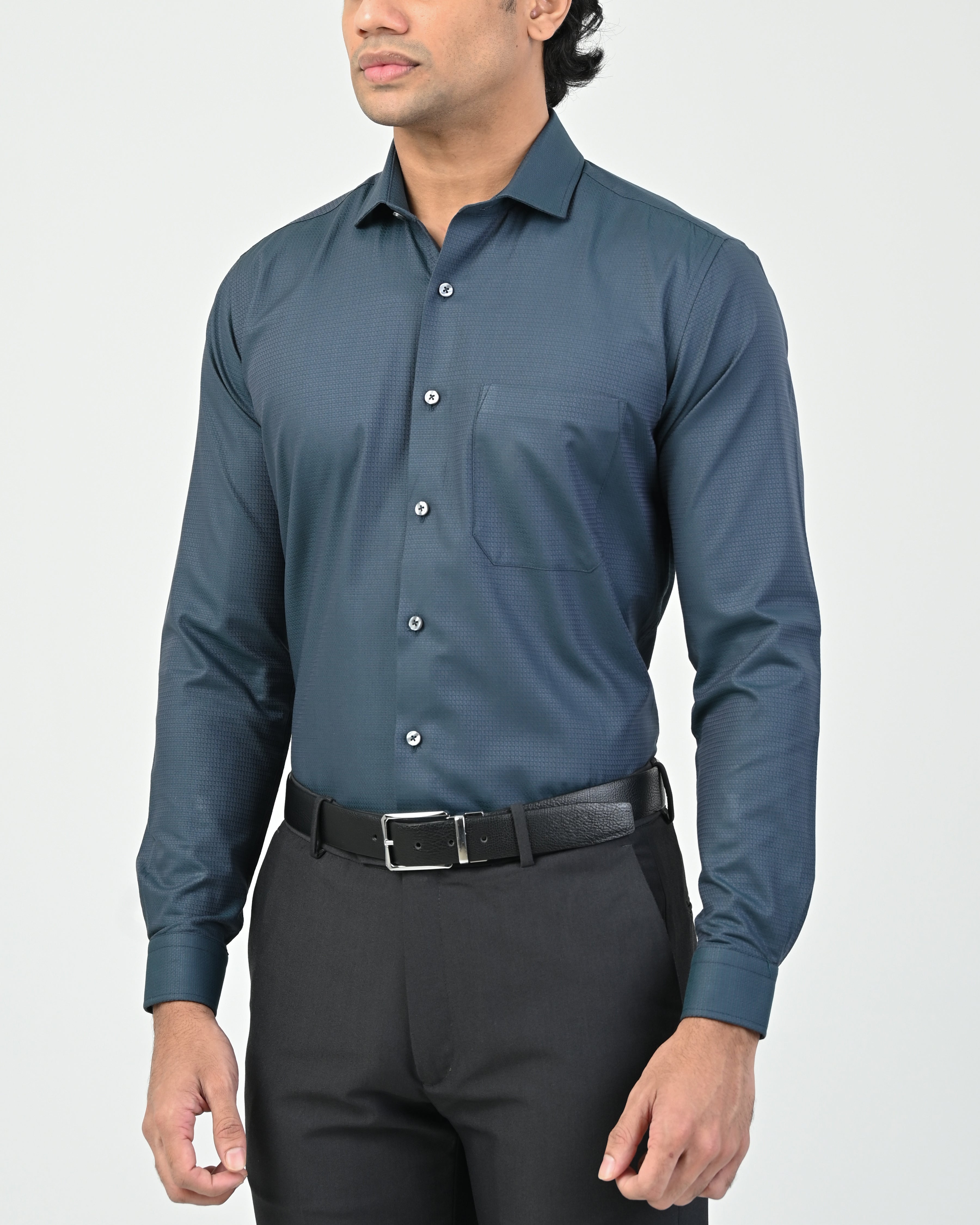 Vantage Blue Premium Giza 100% Cotton Dobby Slim Fit Long Sleeve Men’s Shirt