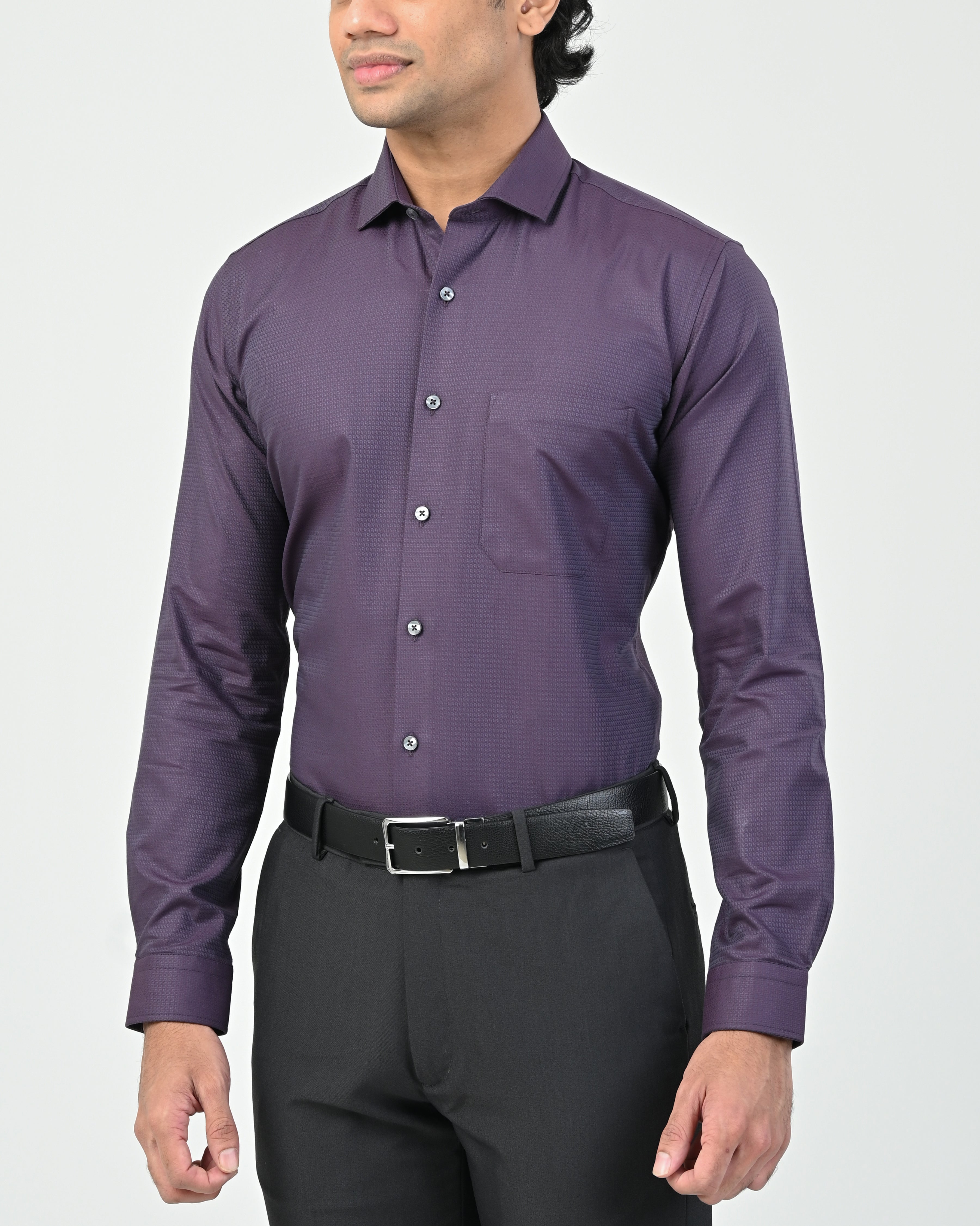 Vantage Blue Premium Giza 100% Cotton Dobby Slim Fit Long Sleeve Men’s Shirt