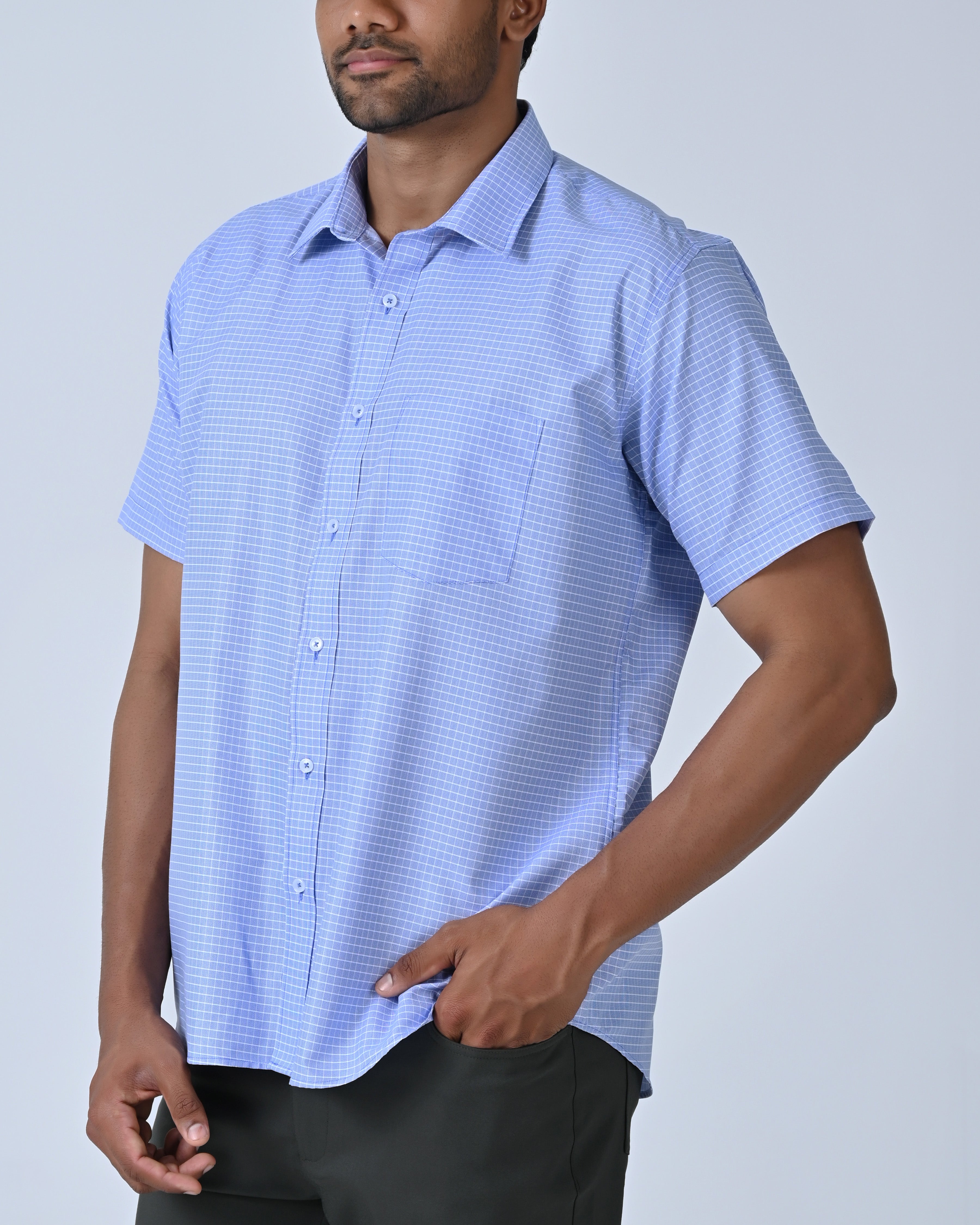 Vantage Business Regular Fit Short Sleeve Micro Check Mens Shirt