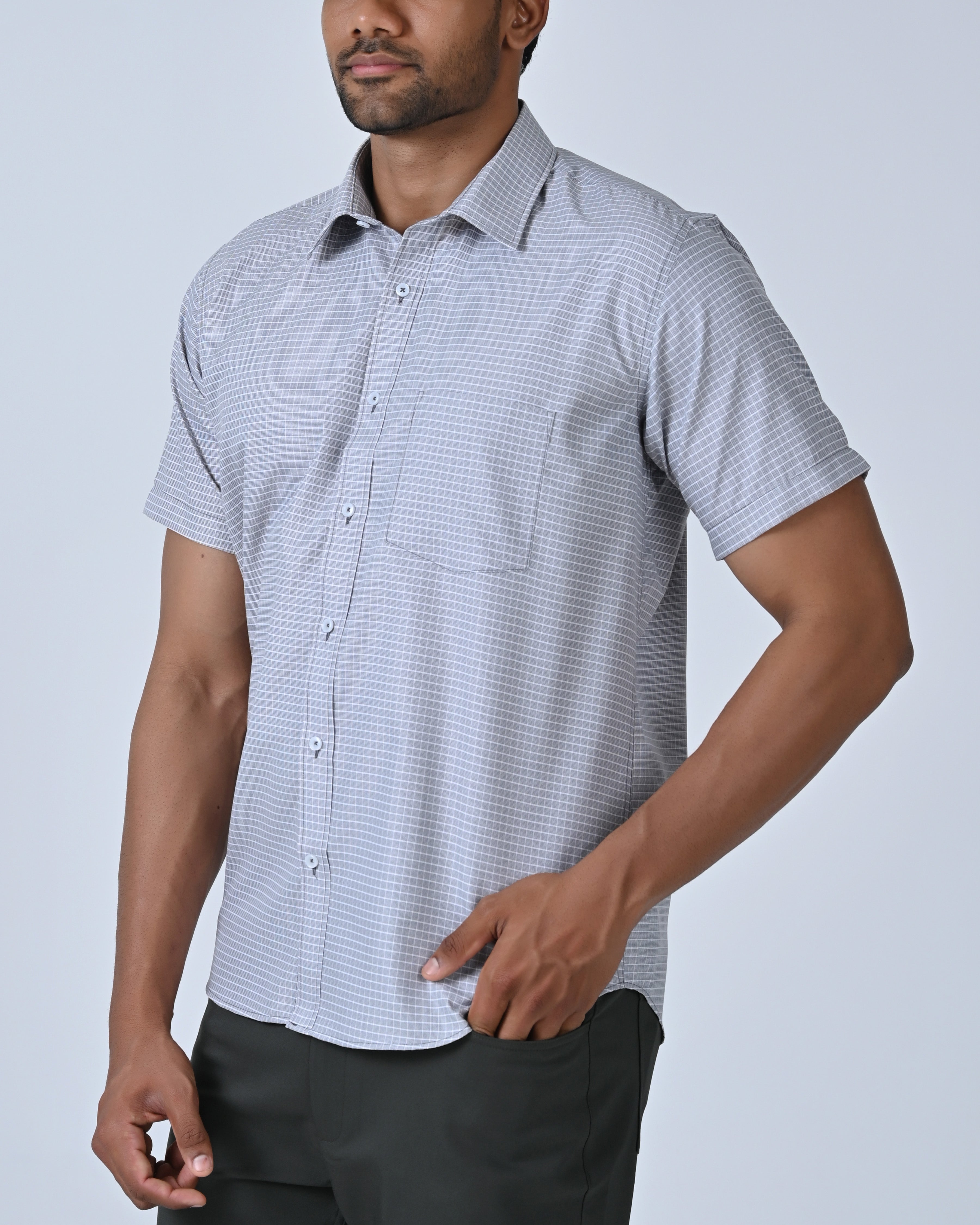Vantage Business Regular Fit Short Sleeve Micro Check Mens Shirt