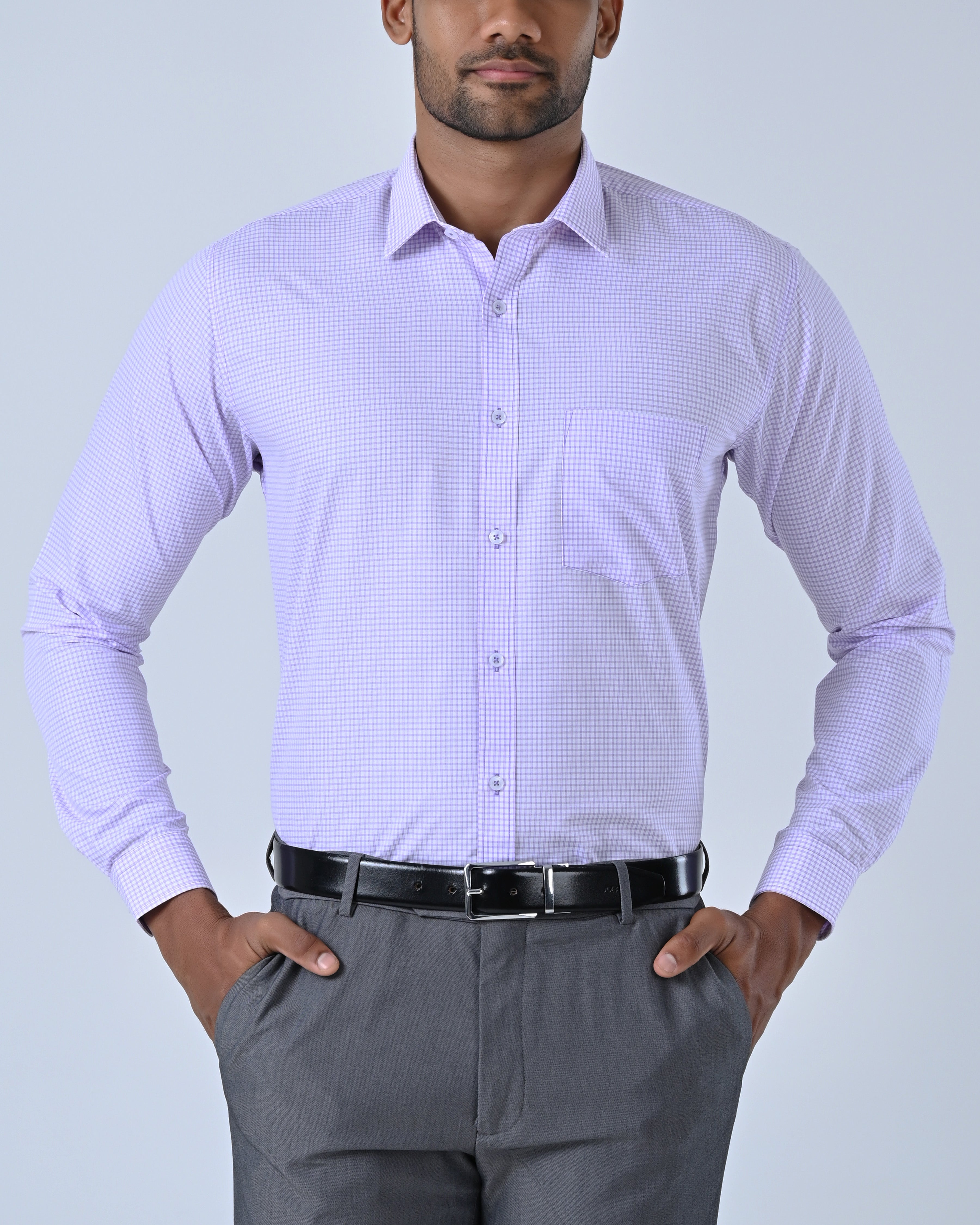 Vantage Business Slim Fit Long Sleeve Micro Check Mens Shirt