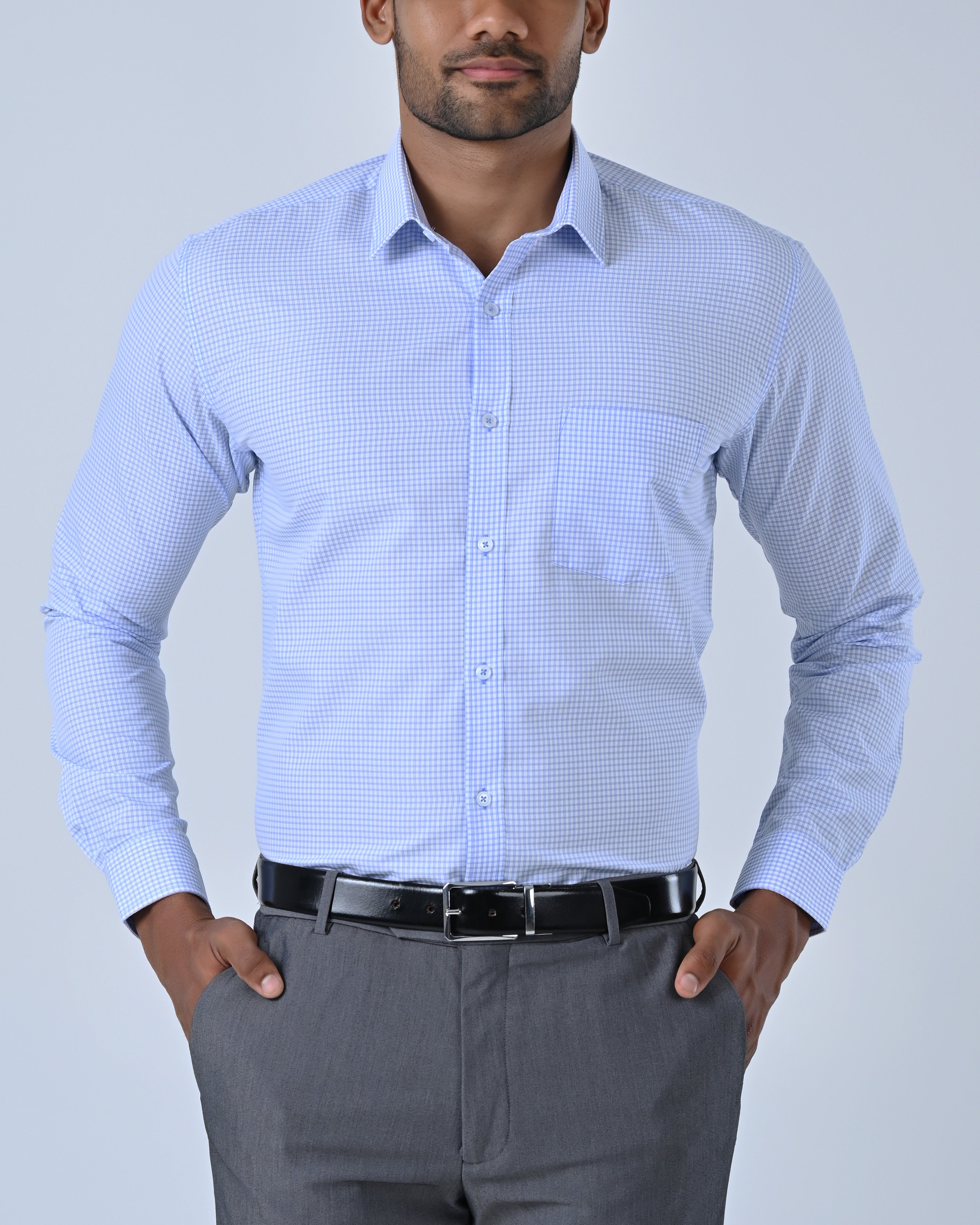 Vantage Business Slim Fit Long Sleeve Micro Check Mens Shirt