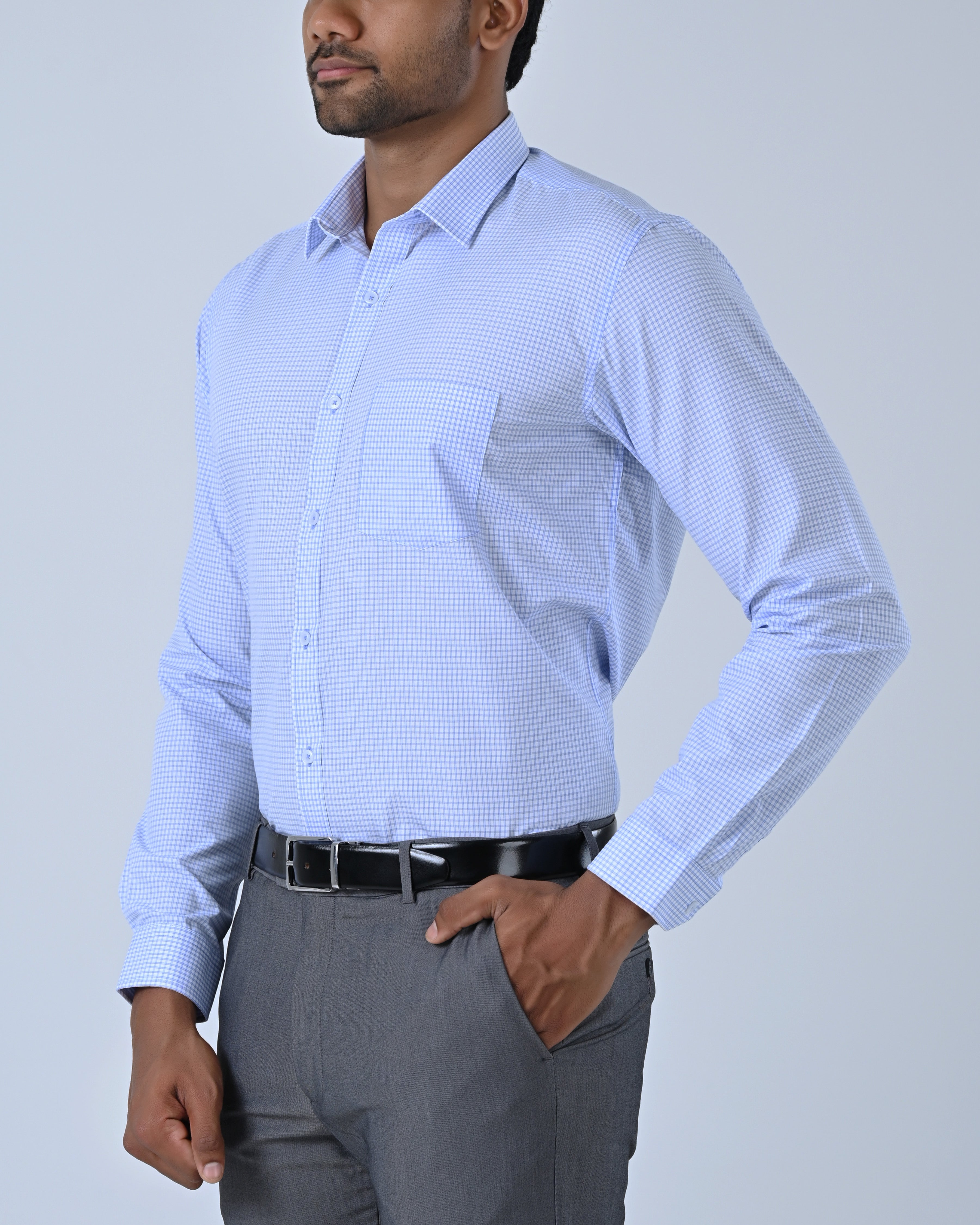 Vantage Business Slim Fit Long Sleeve Micro Check Mens Shirt