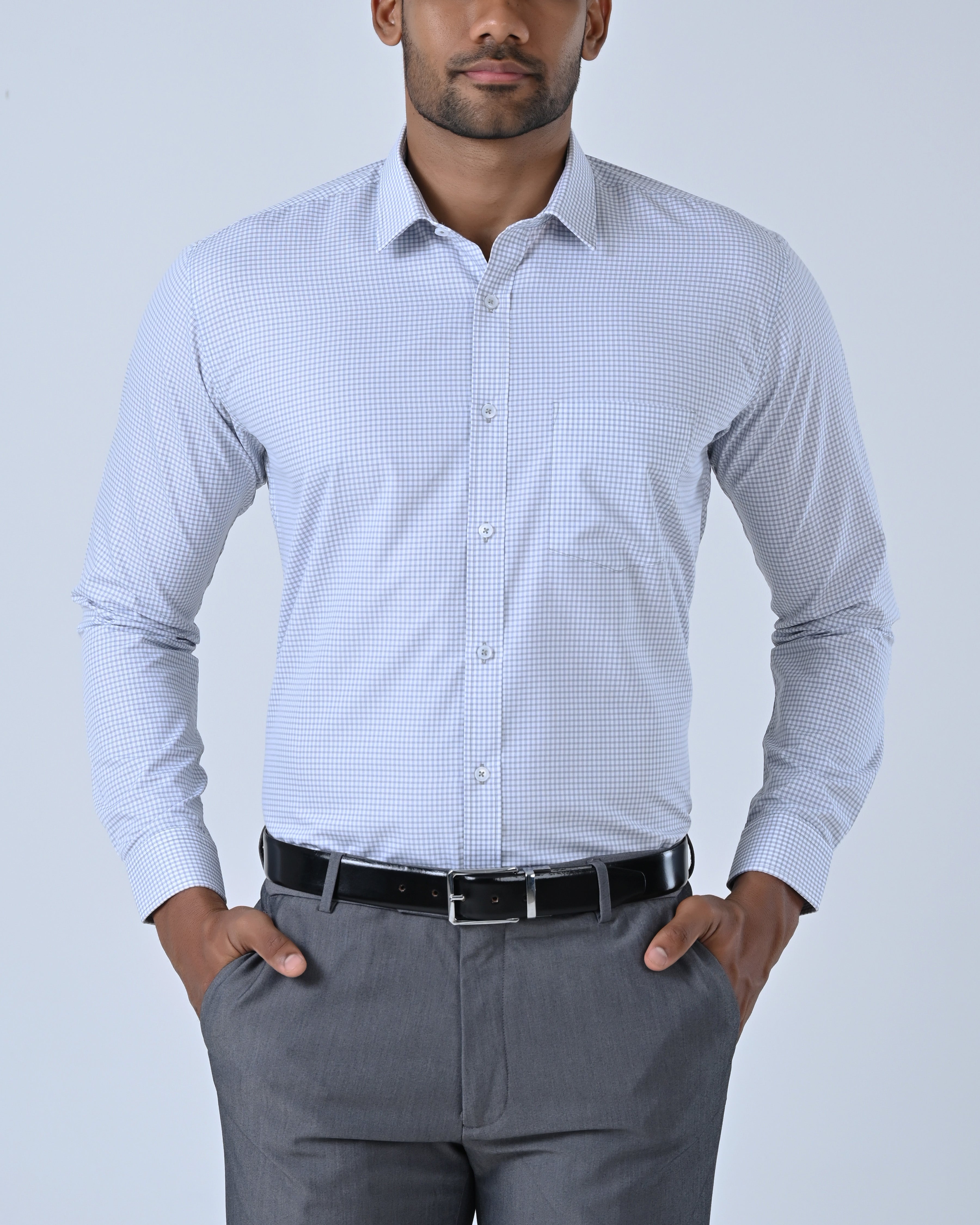 Vantage Business Slim Fit Long Sleeve Micro Check Mens Shirt