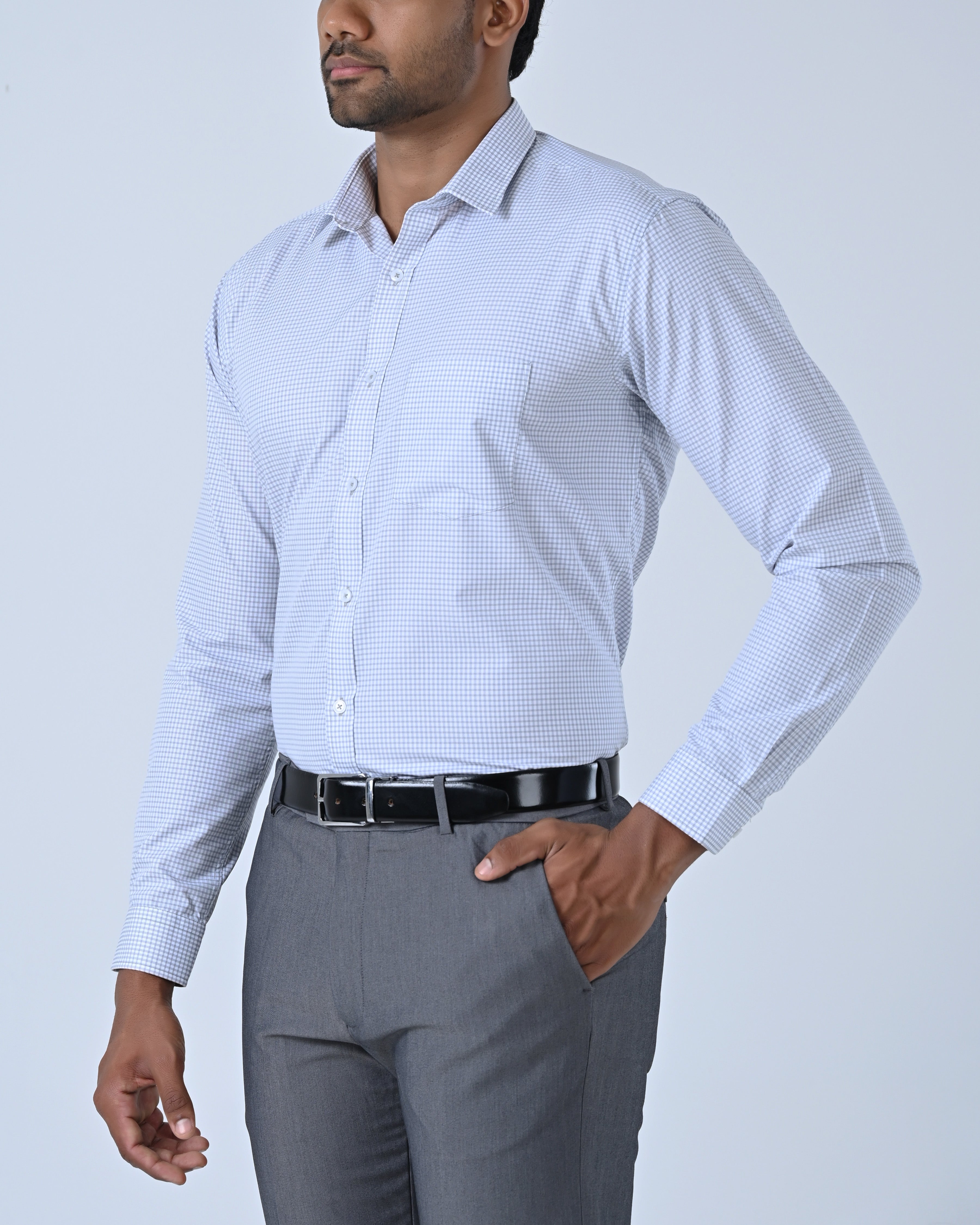 Vantage Business Slim Fit Long Sleeve Micro Check Mens Shirt