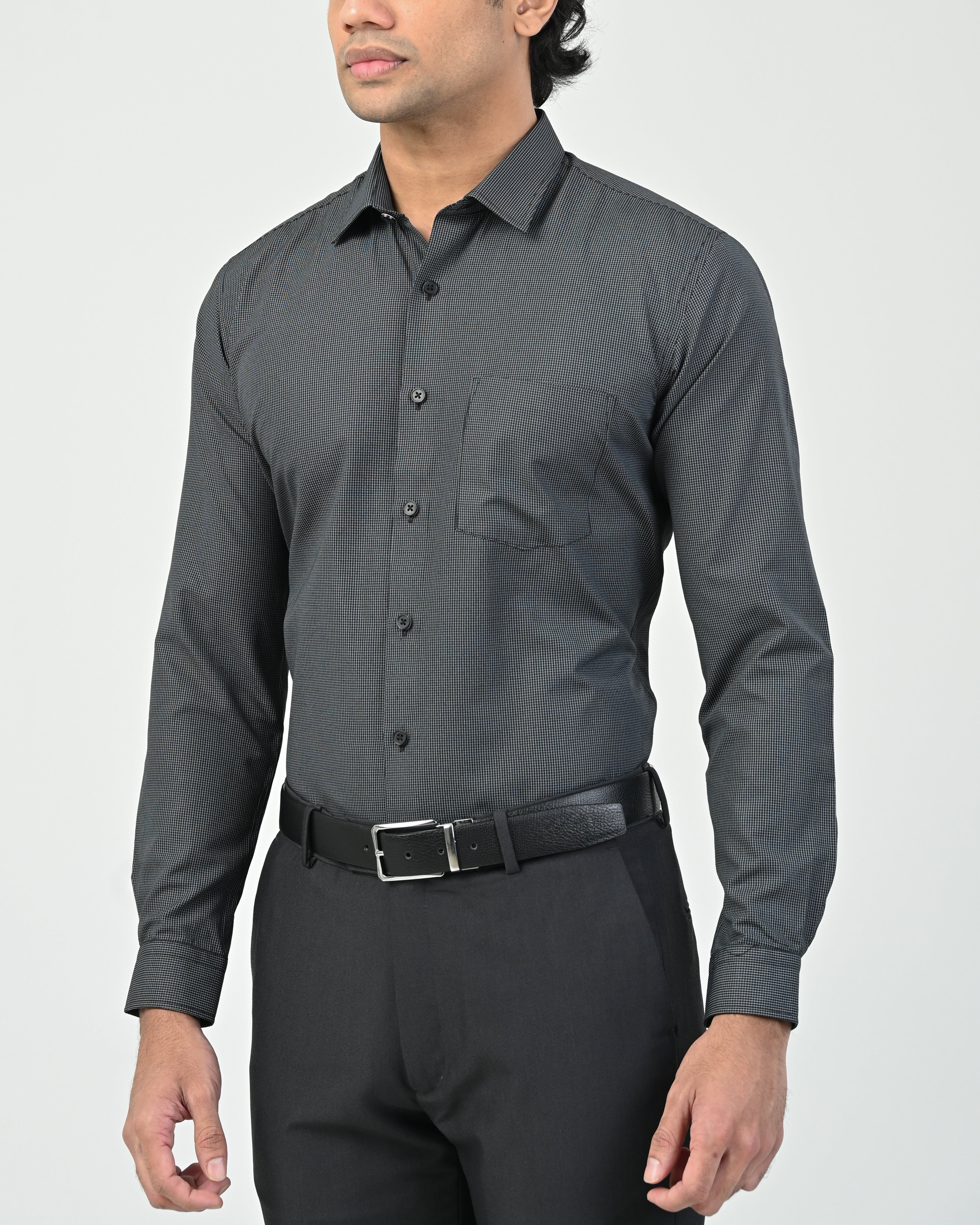 Vantage Business Slim Fit Long Sleeve Micro Check Men’s Shirt