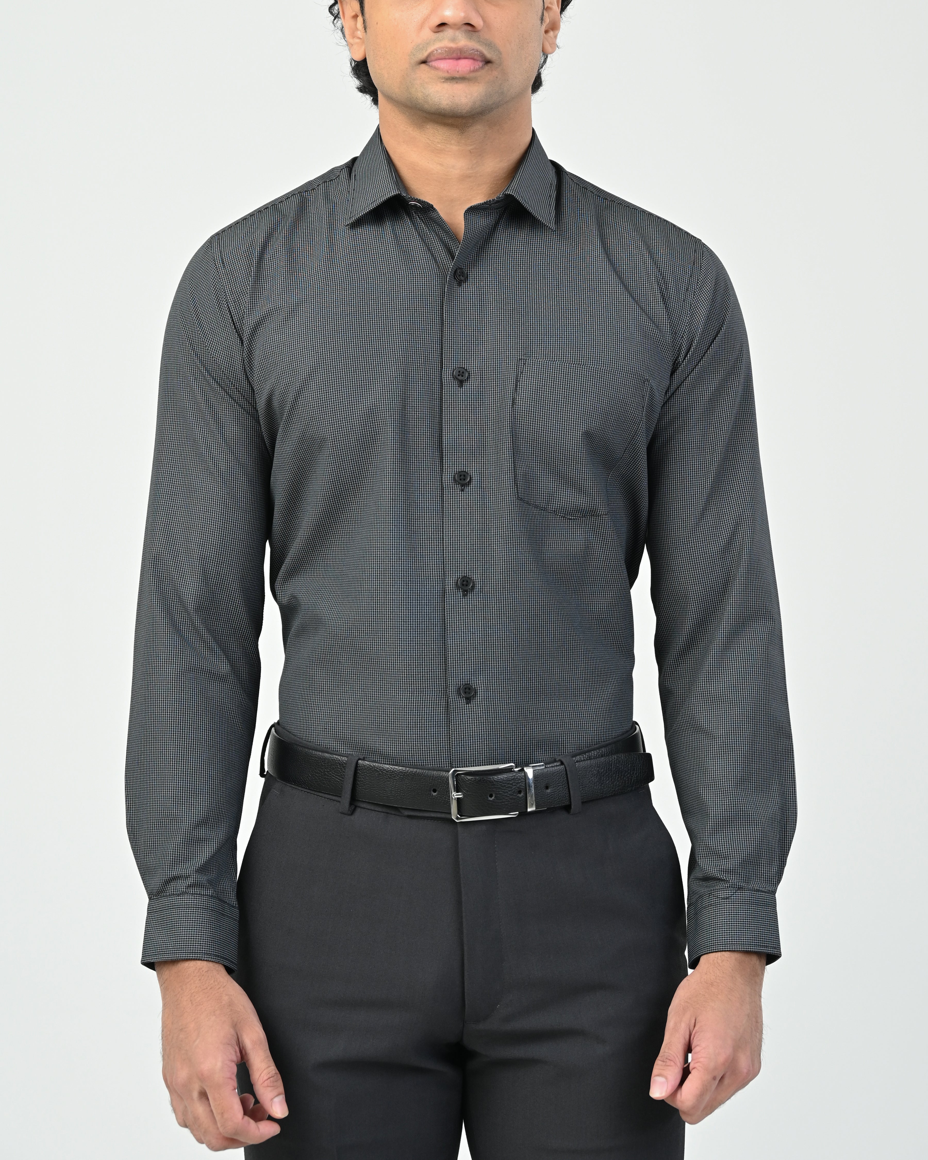 Vantage Business Slim Fit Long Sleeve Micro Check Men’s Shirt