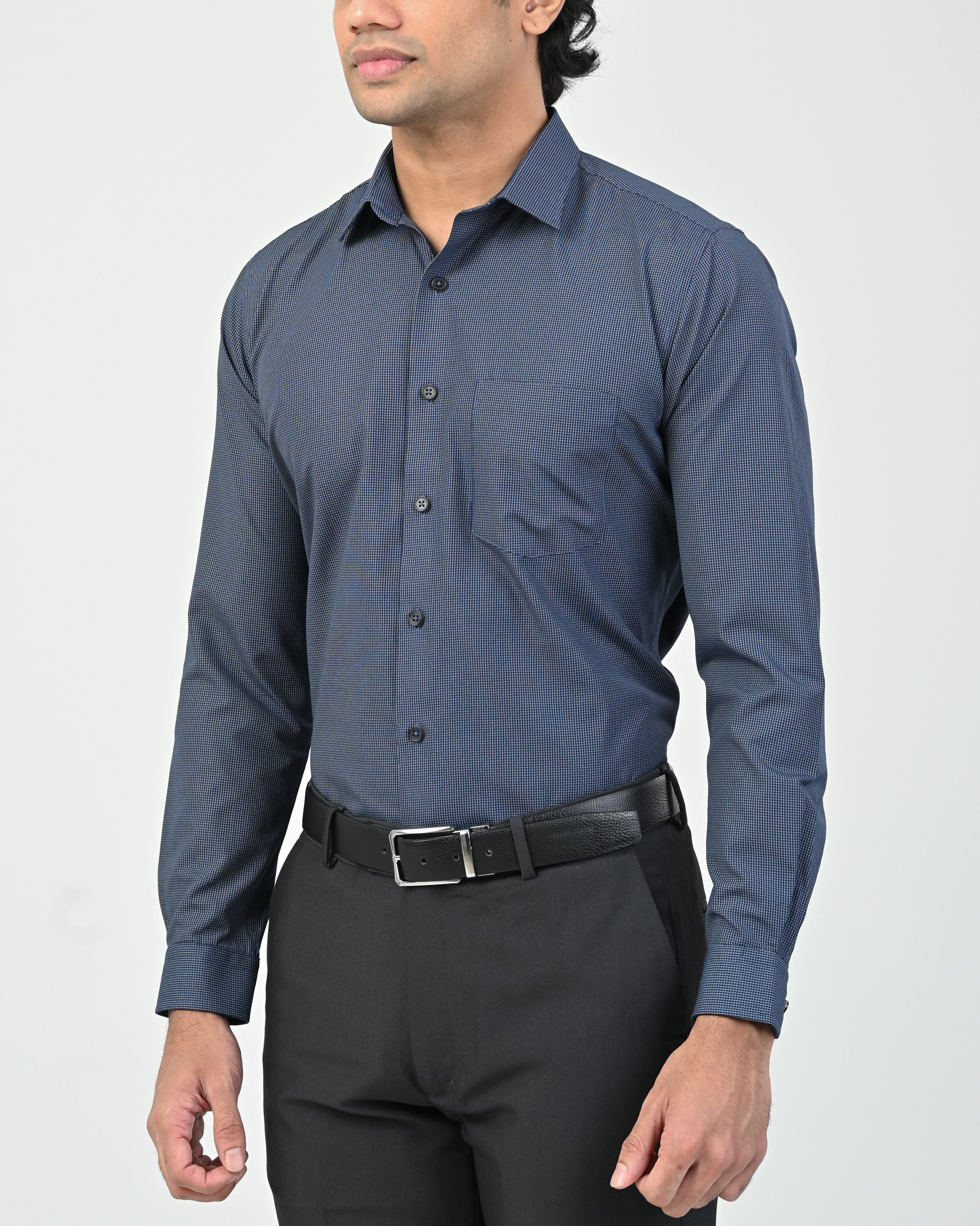 Vantage Business Slim Fit Long Sleeve Micro Check Men’s Shirt